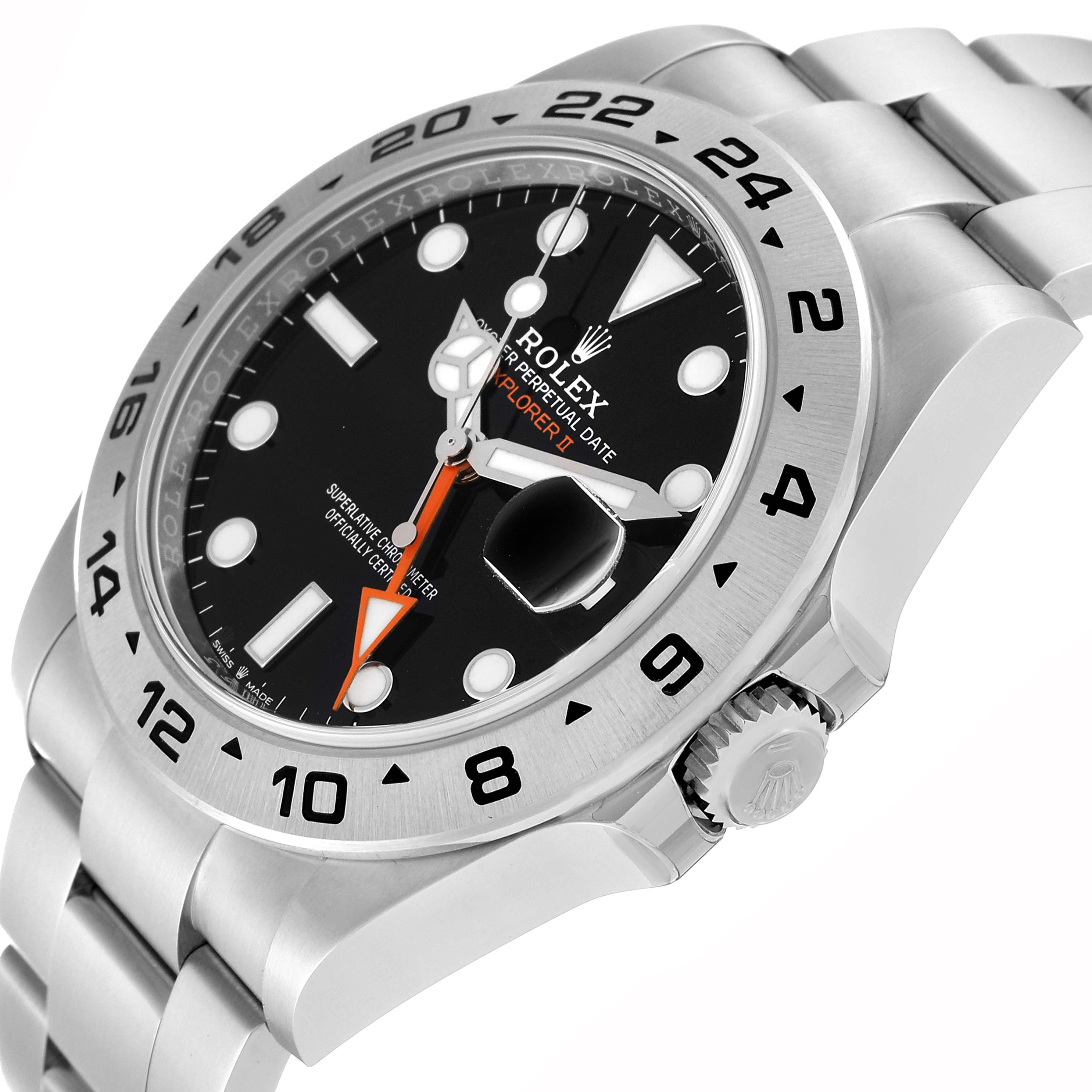 This image shows a Rolex Explorer 226570 Men
s Stainless Steel Black Dial 226570 Men
s Stainless Steel Black Dial watch at an angle highlighting the dial, bezel, and part of the bracelet.