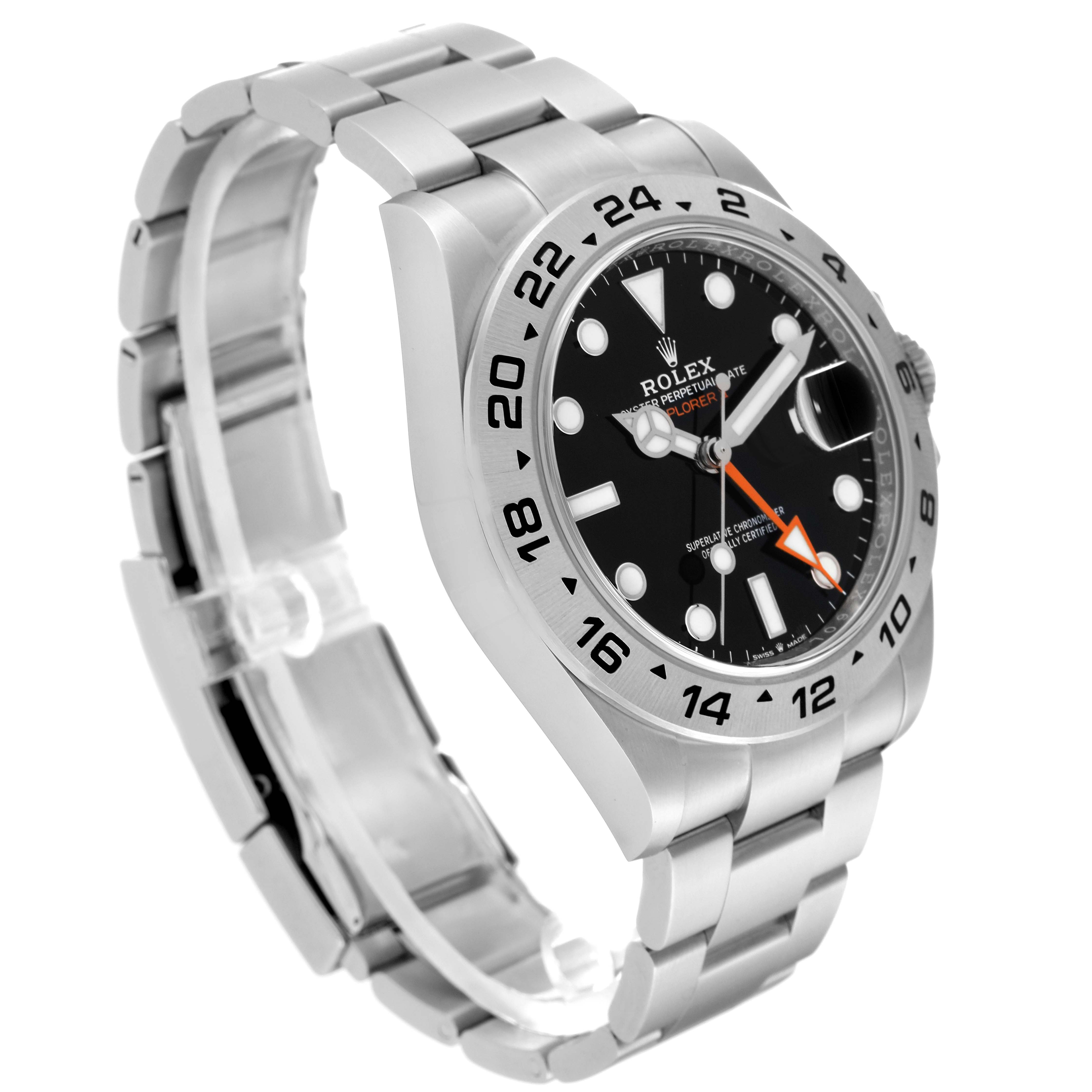 This image shows a Rolex Explorer 226570 Men
s Stainless Steel Black Dial 226570 Men
s Stainless Steel Black Dial watch angled from the front-left, displaying the dial, bezel, and bracelet prominently.