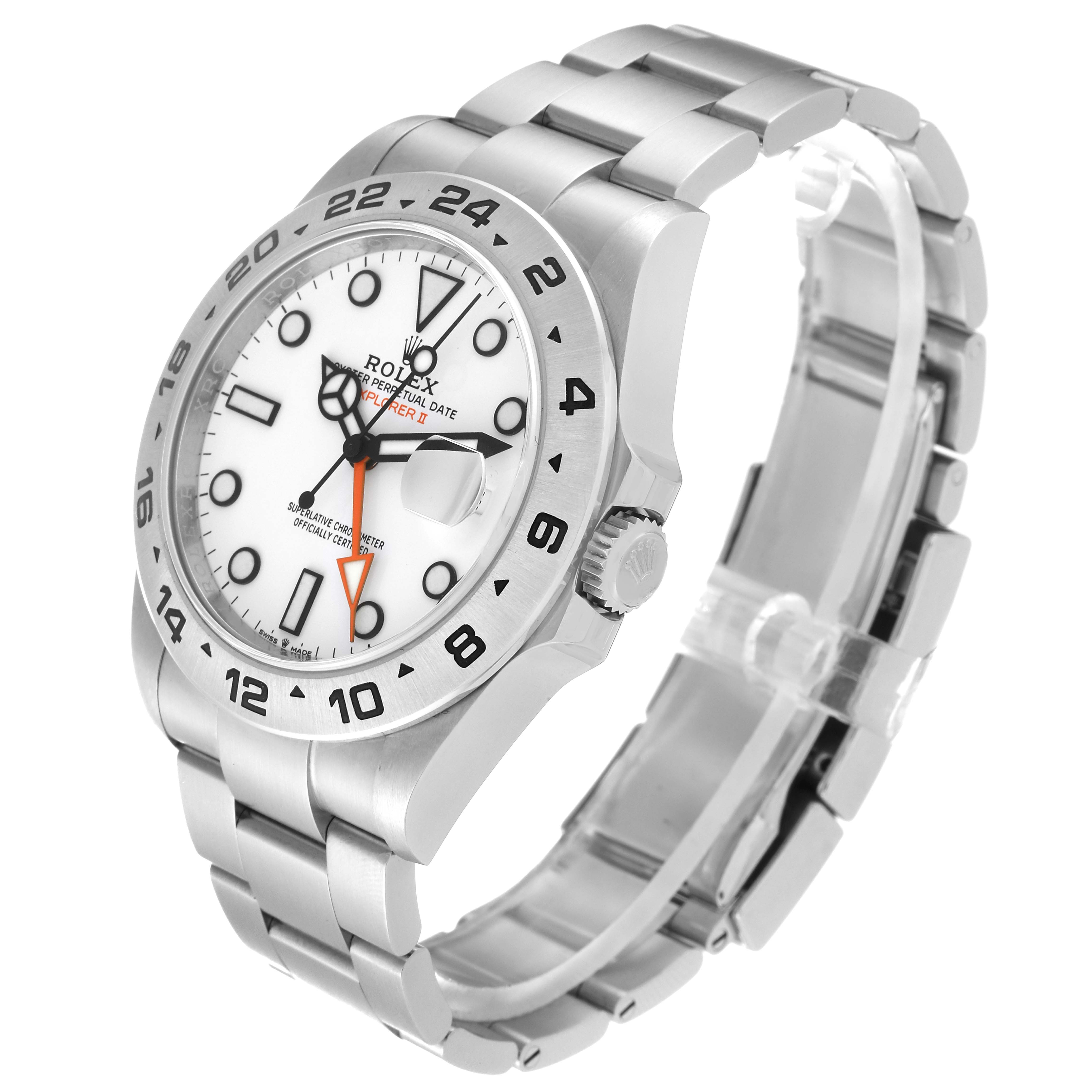 This image shows a three-quarter view of a Rolex Explorer 226570 Men's Stainless Steel White Dial 226570 Men's Stainless Steel White Dial watch, focusing on the face, bezel, crown, and bracelet.