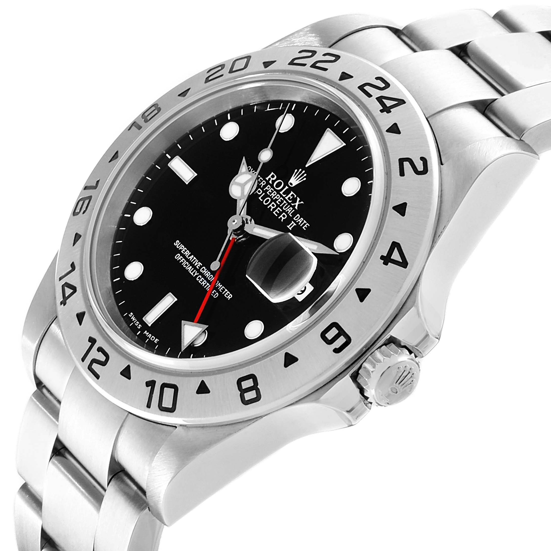 The image shows a Rolex Explorer 16570 Men
s Stainless Steel Black Dial 16570 Men
s Stainless Steel Black Dial watch at a slight angle highlighting the bezel, dial, crown, and part of the bracelet.
