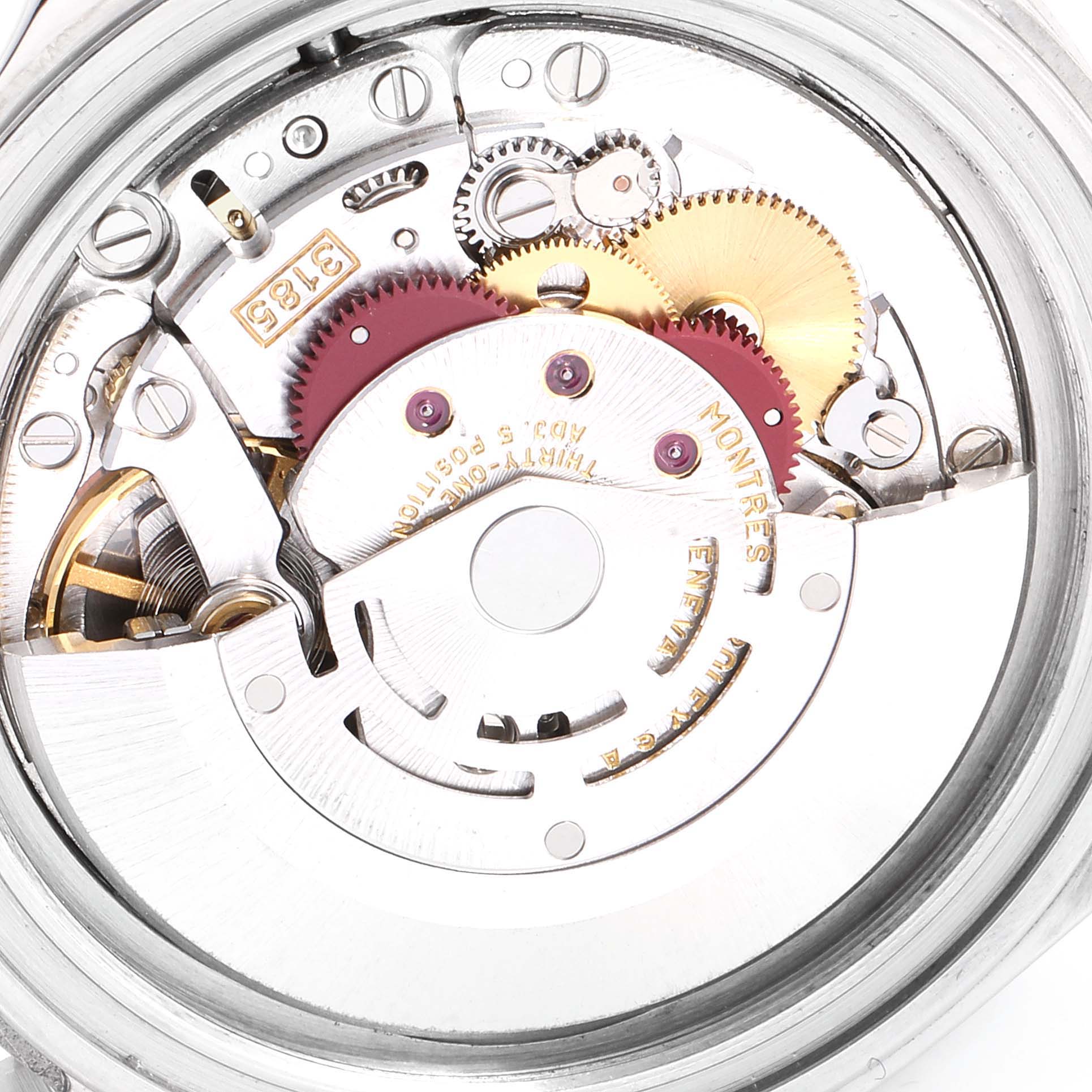 The image shows the intricate internal mechanical movement of a Rolex Explorer 16570 Men
s Stainless Steel Black Dial 16570 Men
s Stainless Steel Black Dial watch.