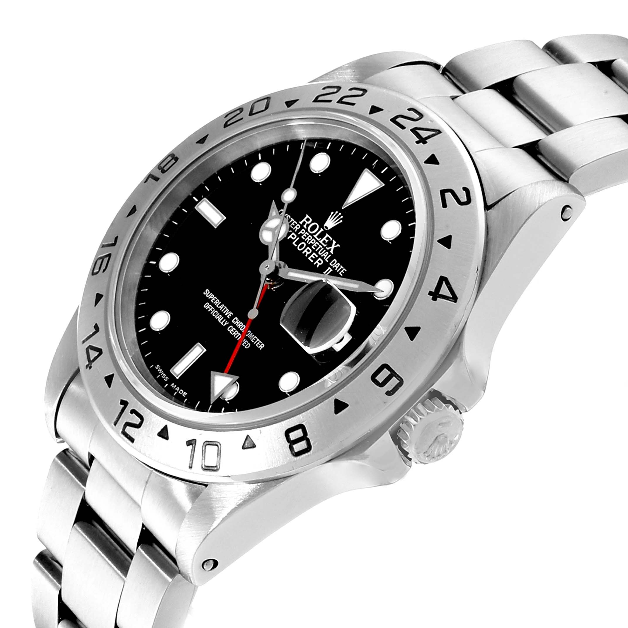 The image shows a Rolex Explorer 16570 Men
s Stainless Steel Black Dial 16570 Men
s Stainless Steel Black Dial watch at an angled view highlighting its bezel, crown, dial, and bracelet.