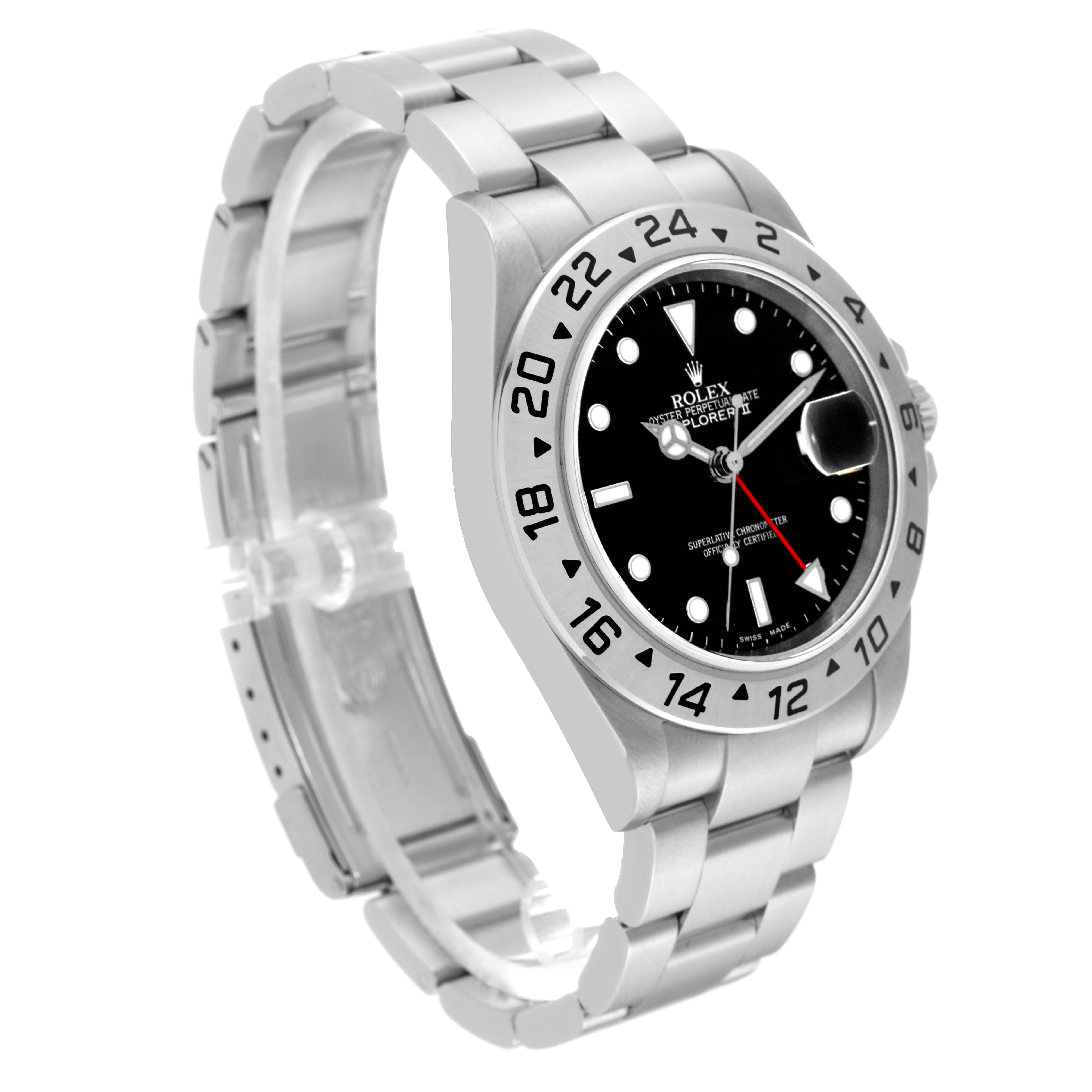 This Rolex Explorer 16570 Men
s Stainless Steel Black Dial 16570 Men
s Stainless Steel Black Dial model watch is shown at a 3/4 angle, highlighting the dial, bezel, and bracelet.