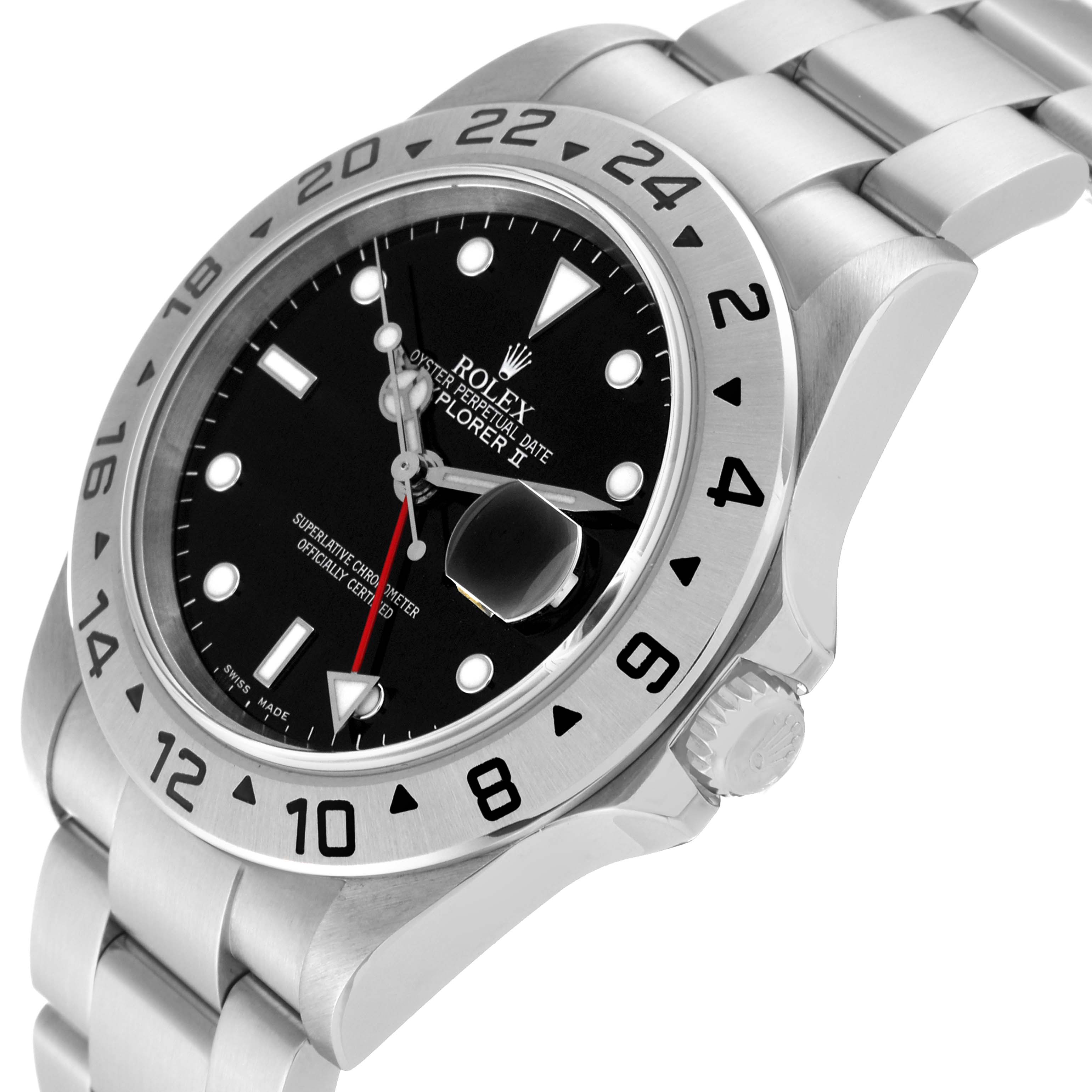 The image shows a close-up view of a Rolex Explorer 16570 Men
s Stainless Steel Black Dial 16570 Men
s Stainless Steel Black Dial watch
s dial, bezel, crown, and part of its stainless steel bracelet.