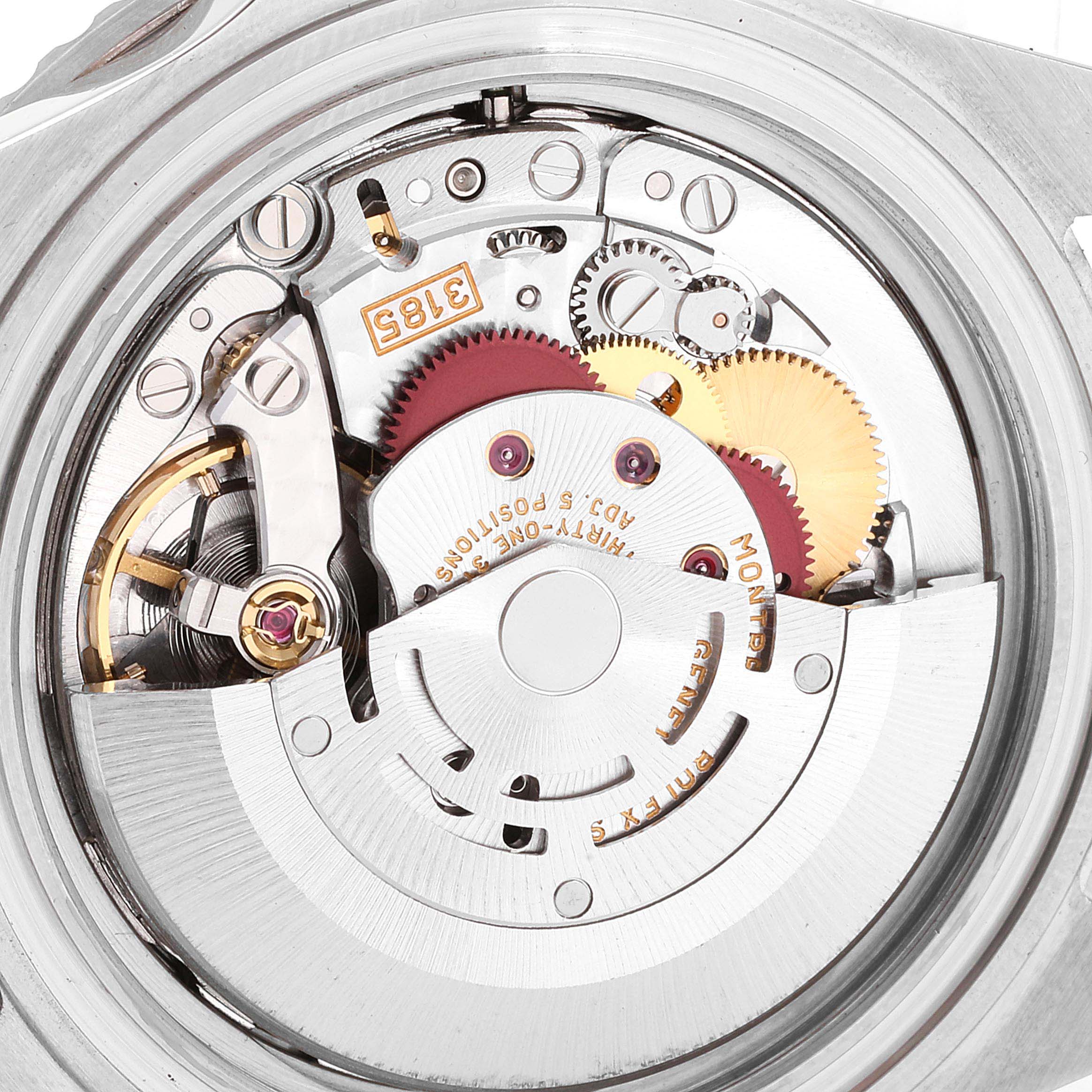 This is a close-up view of the movement from the back of a Rolex GMT-Master 16710 Men's Stainless Steel Black Dial 16710 Men's Stainless Steel Black Dial watch, showing the gears and mechanical components.