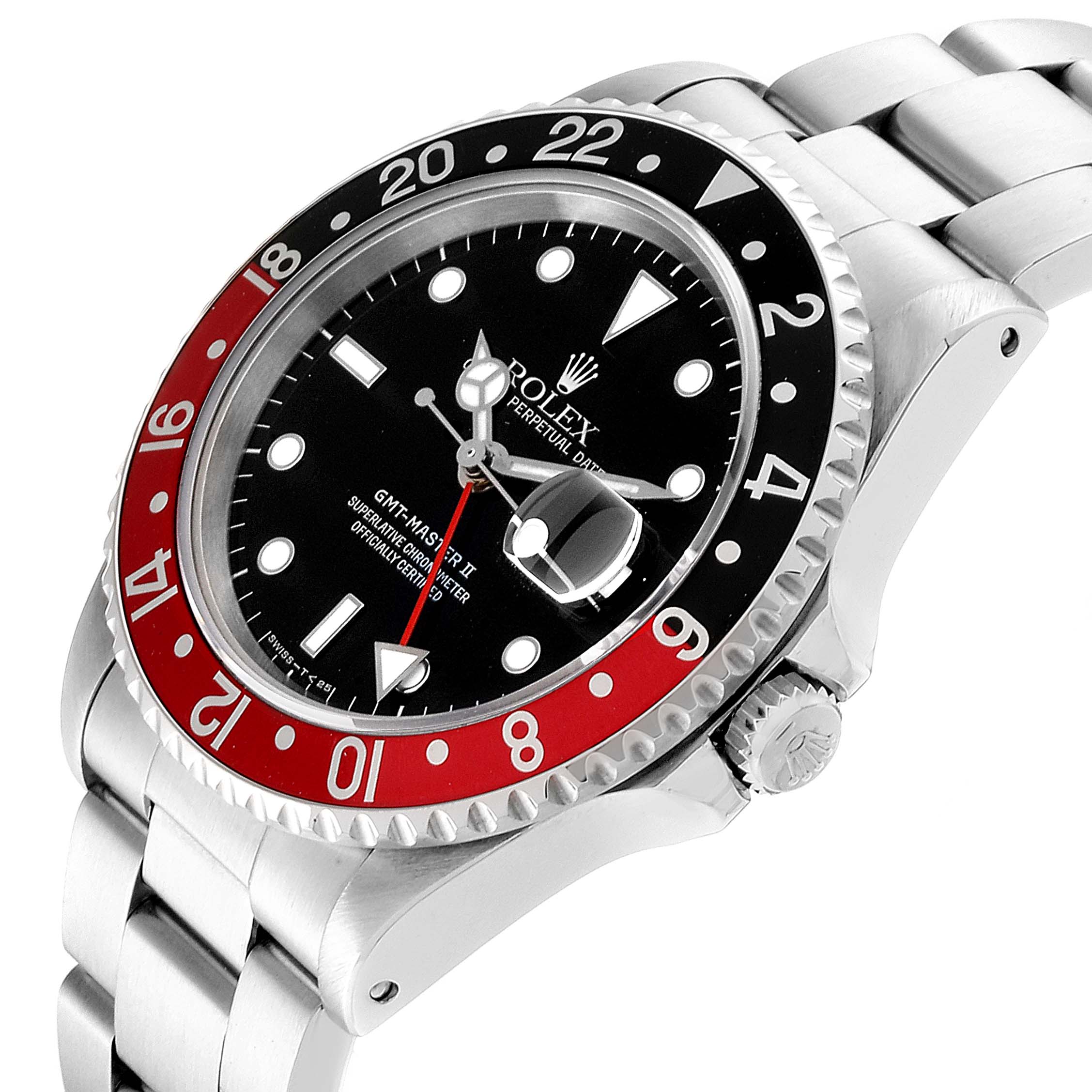 The image shows the Rolex GMT-Master 16710 Men's Stainless Steel Black Dial 16710 Men's Stainless Steel Black Dial watch angled to display the dial, bezel, case, crown, and bracelet.