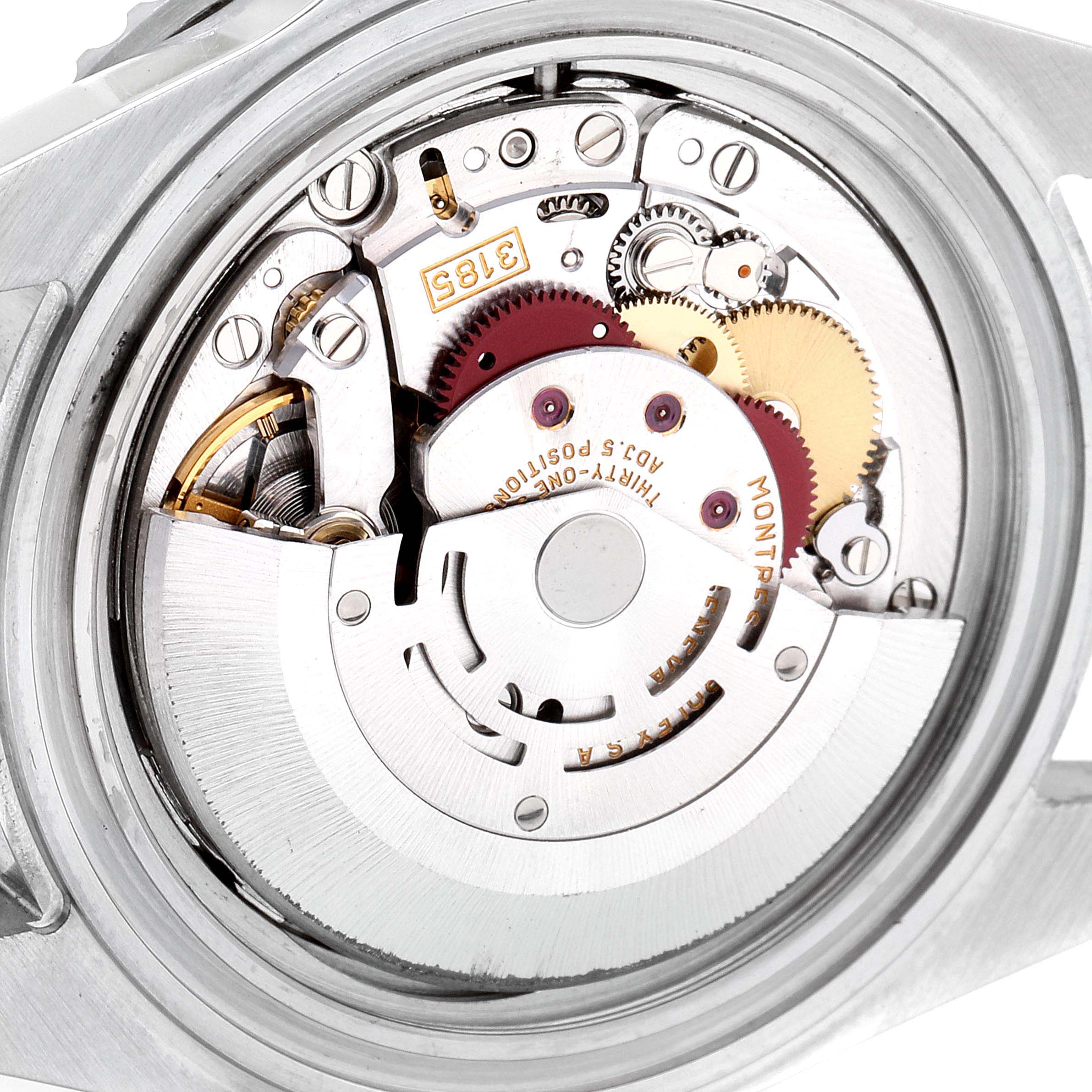 This image shows the back view of the internal mechanical movement of a Rolex GMT-Master 16710 Men's Stainless Steel Black Dial 16710 Men's Stainless Steel Black Dial watch.