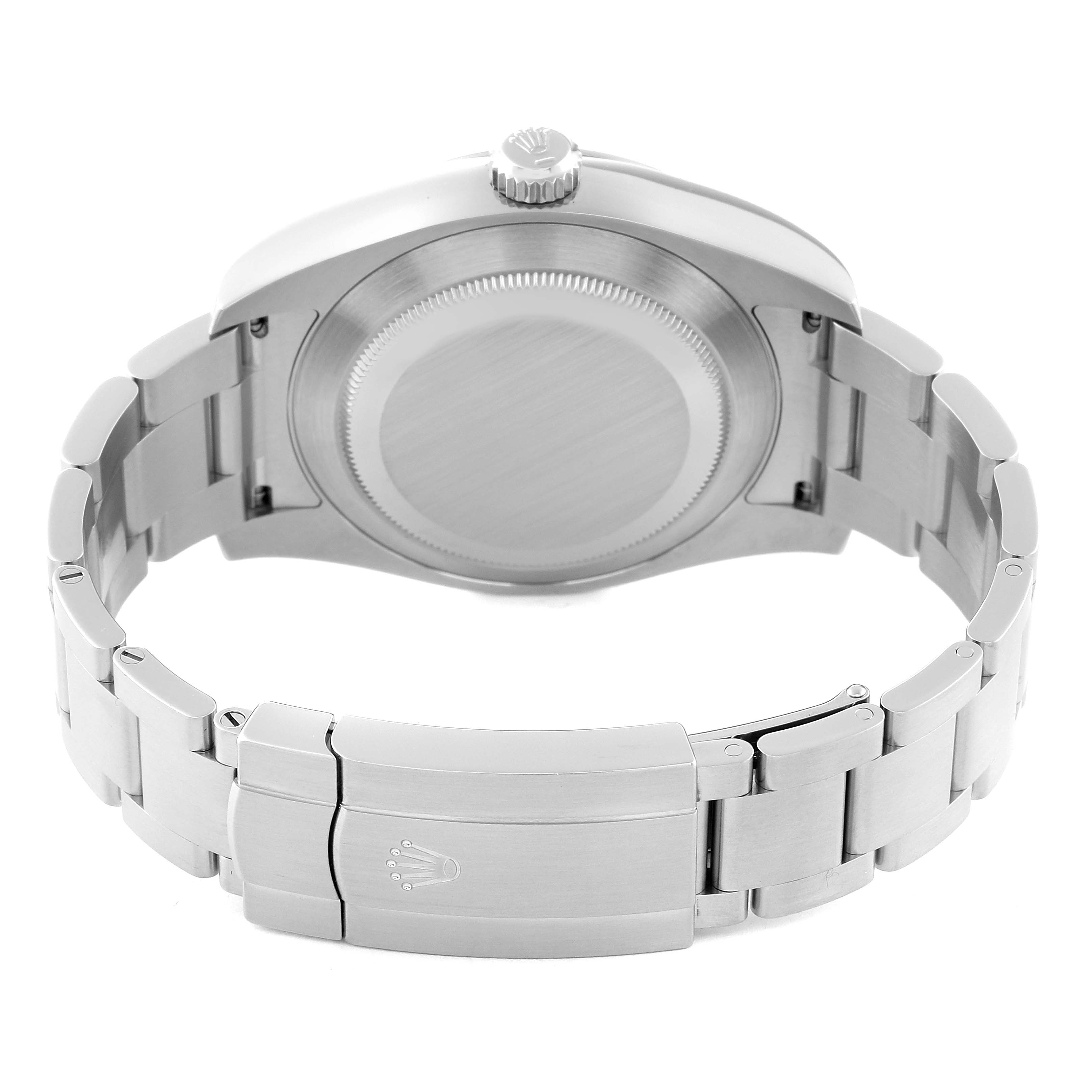 The image shows the back and bracelet of a Rolex Air-King 116900 Men's Stainless Steel Black Dial 116900 Men's Stainless Steel Black Dial watch, viewed from the rear angle.