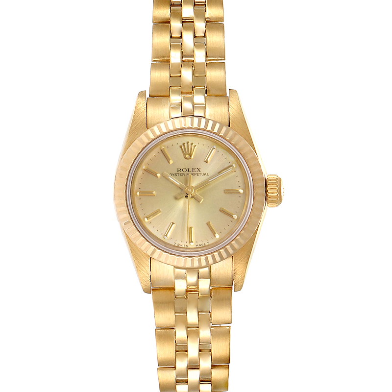 Rolex Oyster Perpetual NonDate Yellow Gold Ladies Watch 67197 Box Papers SwissWatchExpo