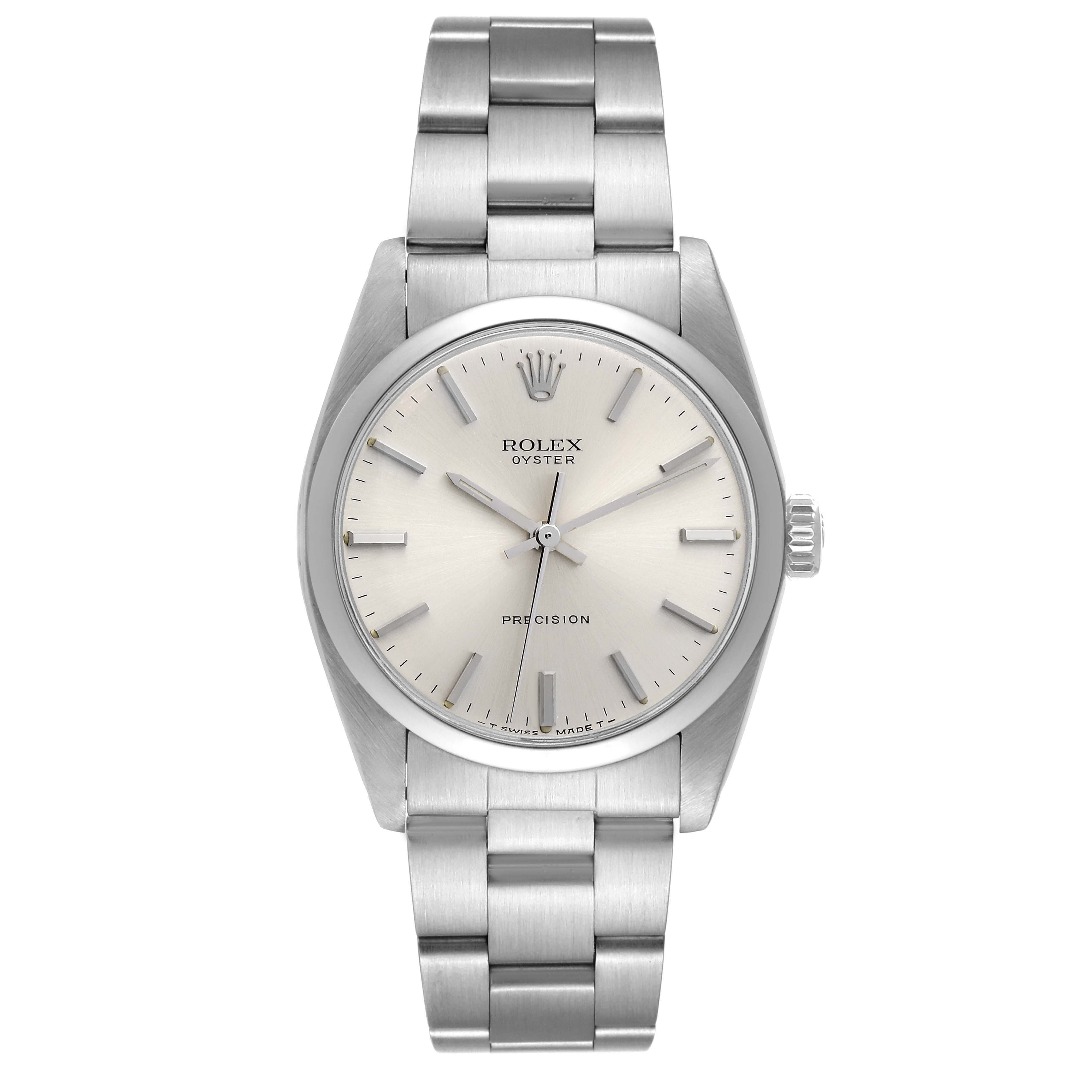 The image shows a front view of a Rolex Vintage Collection 6426 Men's Stainless Steel Silver Dial 6426 Men's Stainless Steel Silver Dial watch, displaying its face, bezel, and stainless steel bracelet.