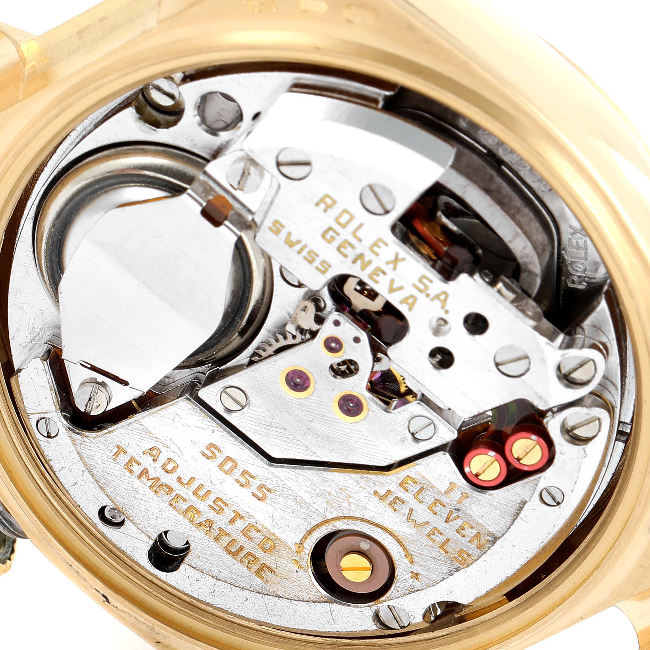 This image shows the internal movement mechanism of a Rolex Oysterquartz 19018 Men's Yellow Gold Champagne Dial 19018 Men's Yellow Gold Champagne Dial watch, viewed from the back side.