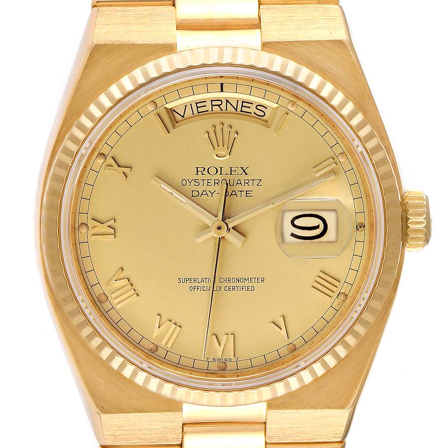 Rolex Oysterquartz President Yellow Gold Champagne Dial Mens Watch 19018 SwissWatchExpo