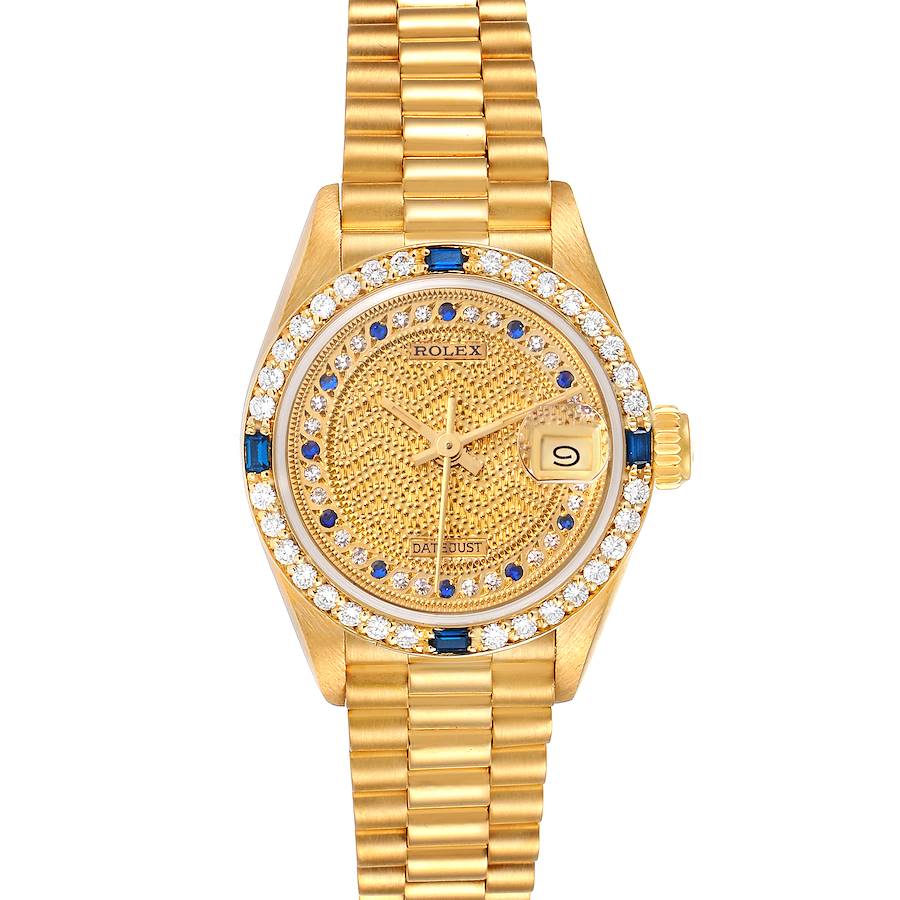 NOT FOR SALE Rolex President Datejust Yellow Gold Diamond Sapphire Ladies Watch 69088 PARTIAL PAYMENT 3 LINKS ADDED SwissWatchExpo