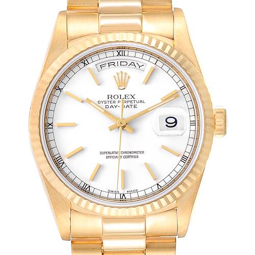 Photo of Rolex President Day-Date 36 Yellow Gold White Dial Mens Watch 18238