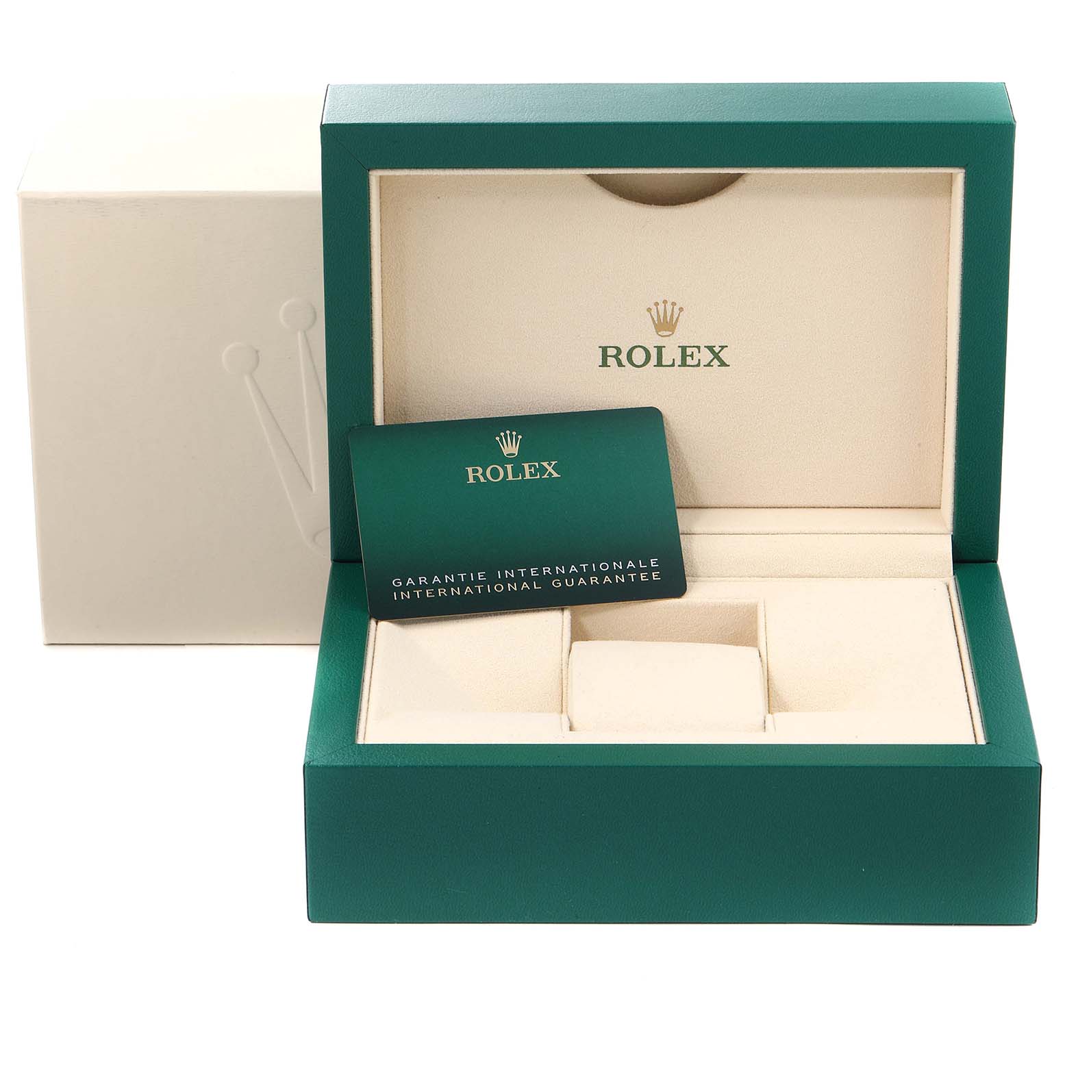 The image shows the open packaging box and warranty card for a Rolex Submariner 126613 Men's Steel and Gold (two tone) Blue Dial 126613 Men's Steel and Gold (two tone) Blue Dial watch.