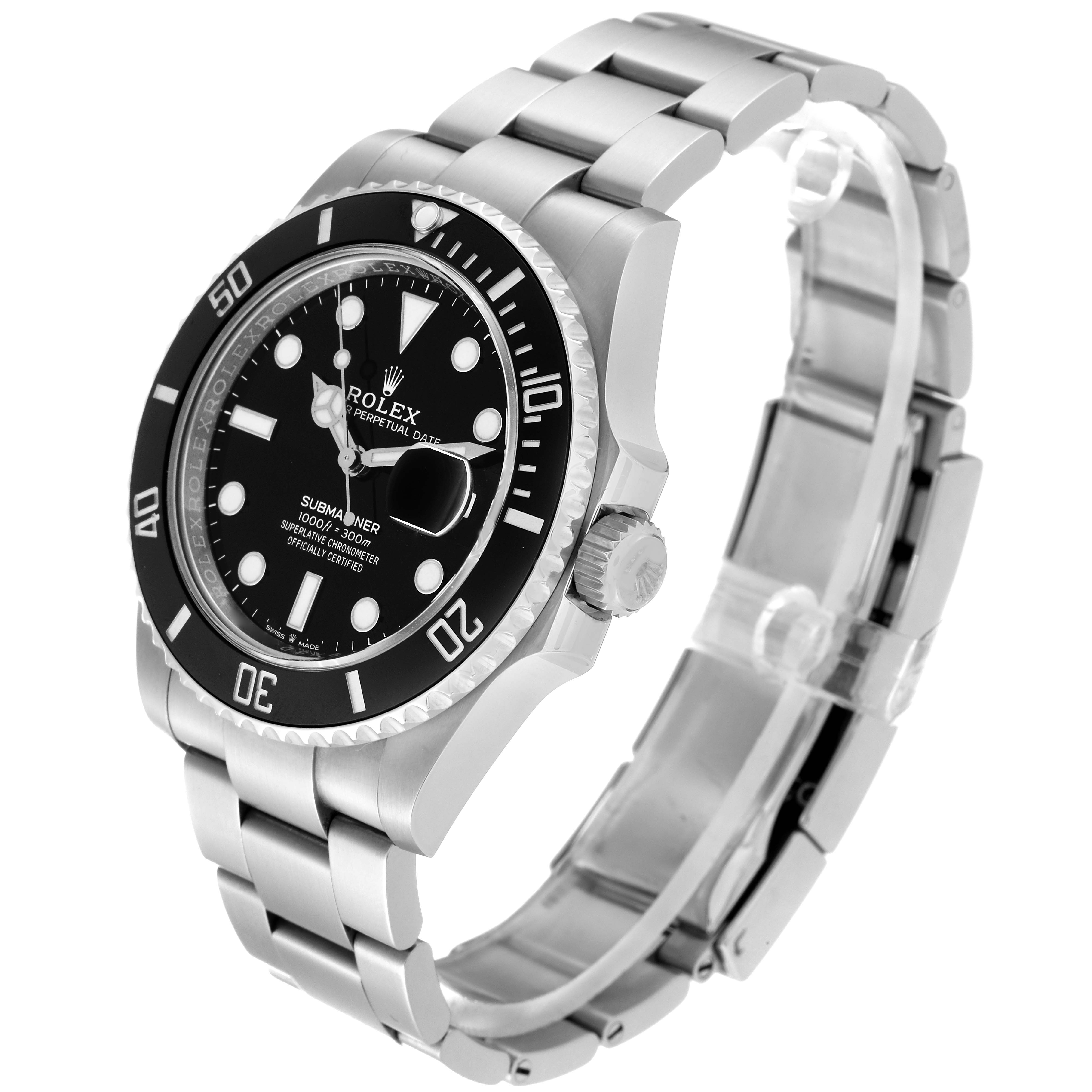 The image shows a side and front angle of a Rolex Submariner 126610LN Men
s Stainless Steel Black Dial 126610LN Men
s Stainless Steel Black Dial watch, displaying its bezel, dial, and bracelet.