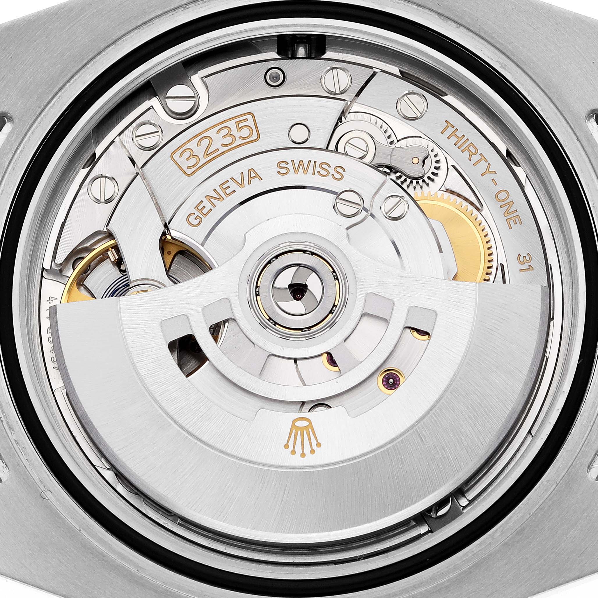 This image shows the movement mechanism of a Rolex Submariner 126610LN Men
s Stainless Steel Black Dial 126610LN Men
s Stainless Steel Black Dial watch model, viewed from the back.