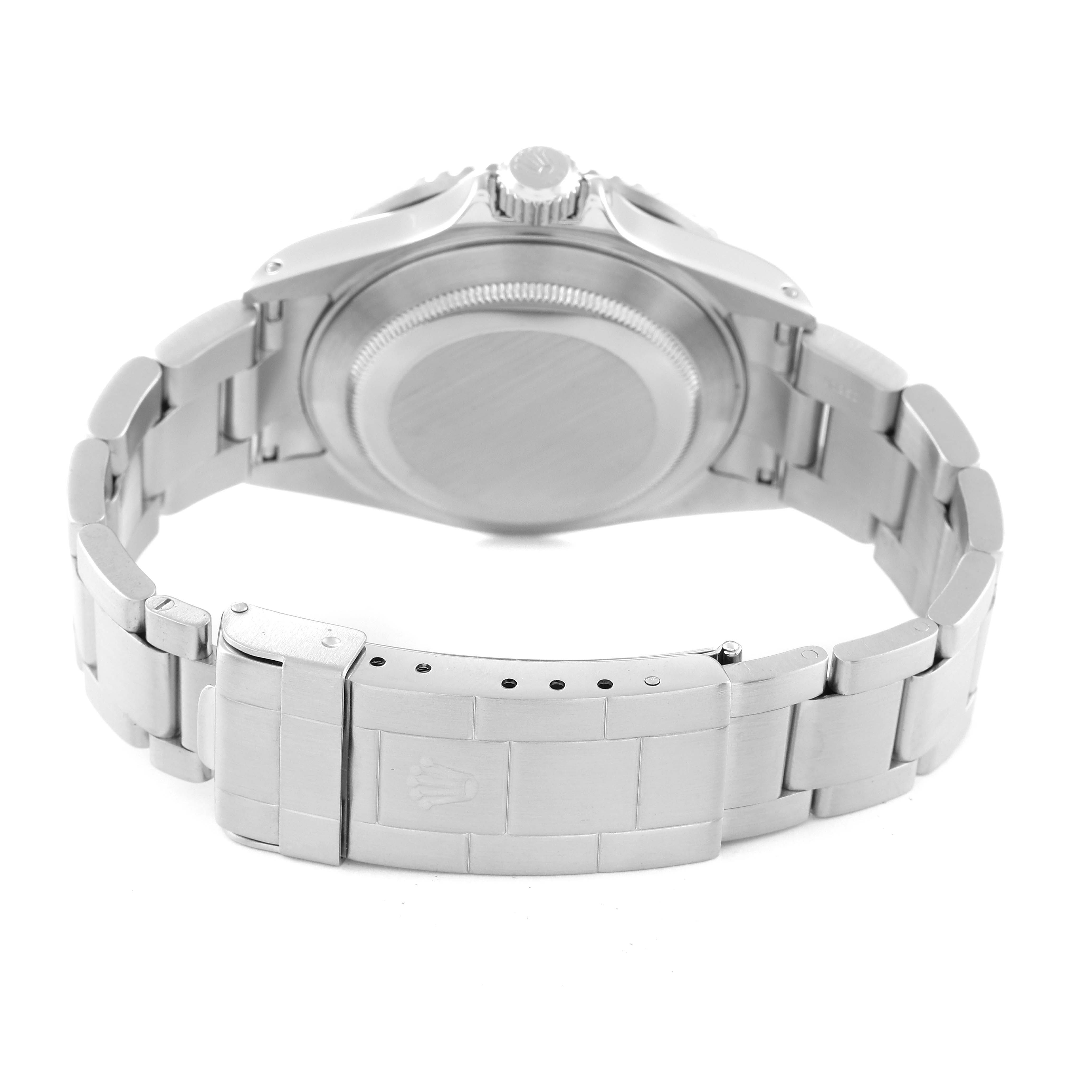 This image shows the back and bracelet of a Rolex Submariner 16610 Men
s Stainless Steel Black Dial 16610 Men
s Stainless Steel Black Dial watch, highlighting the clasp and caseback.