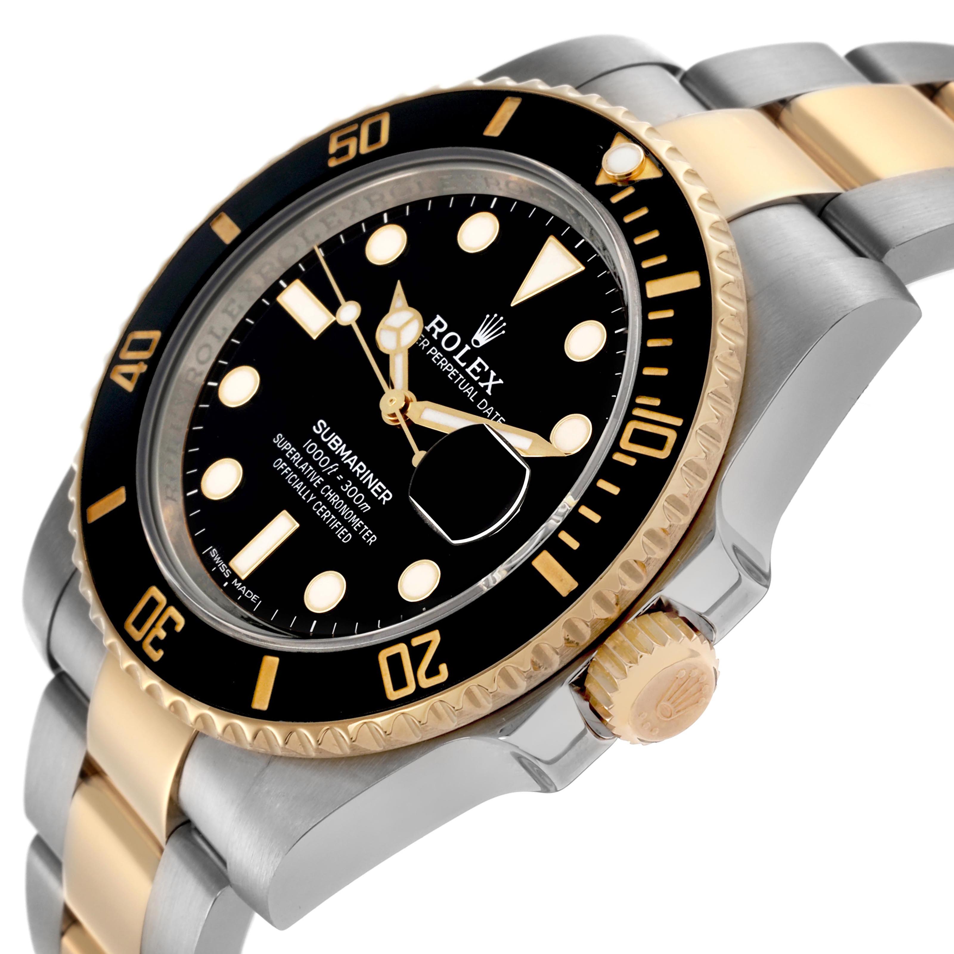 The Rolex Submariner 116613 Men's Steel and Gold (two tone) Black Dial 116613 Men's Steel and Gold (two tone) Black Dial is shown at a three-quarter angle, displaying the bezel, crown, bracelet, and dial details clearly.