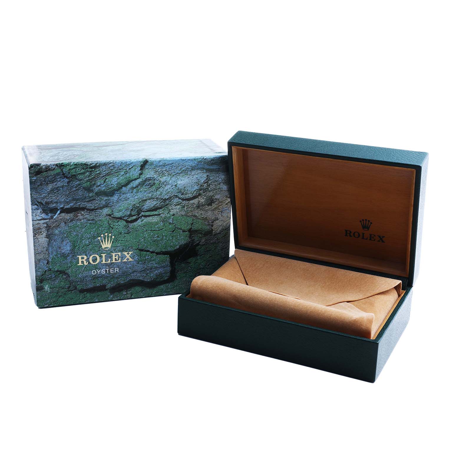 The image shows a Rolex Yacht-Master 168622 Women's Stainless Steel Silver Dial watch box and outer packaging from a front angle.