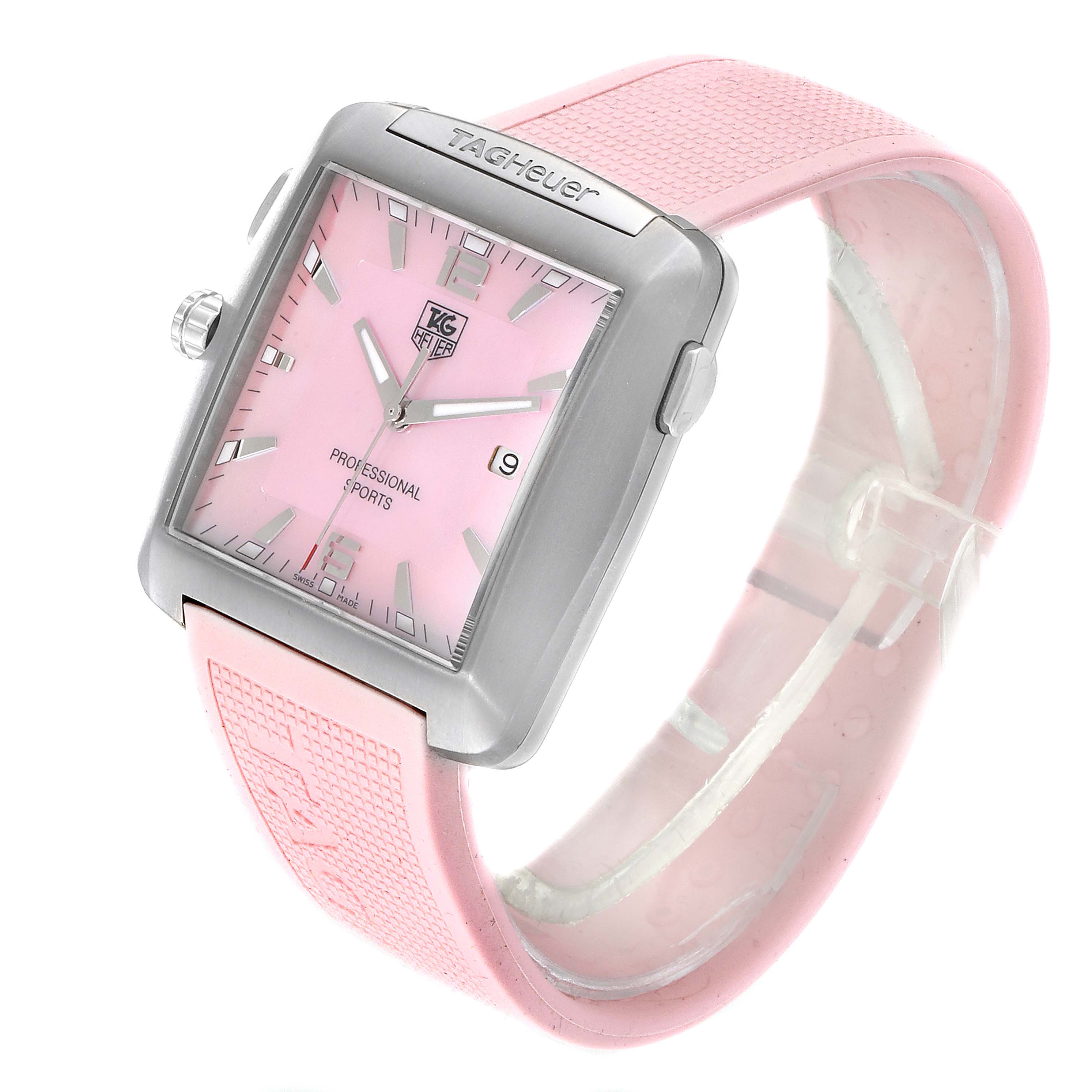 Tag Heuer Monaco Pink Mother of Pearl Rubber Ladies Watch WAE1114 ...