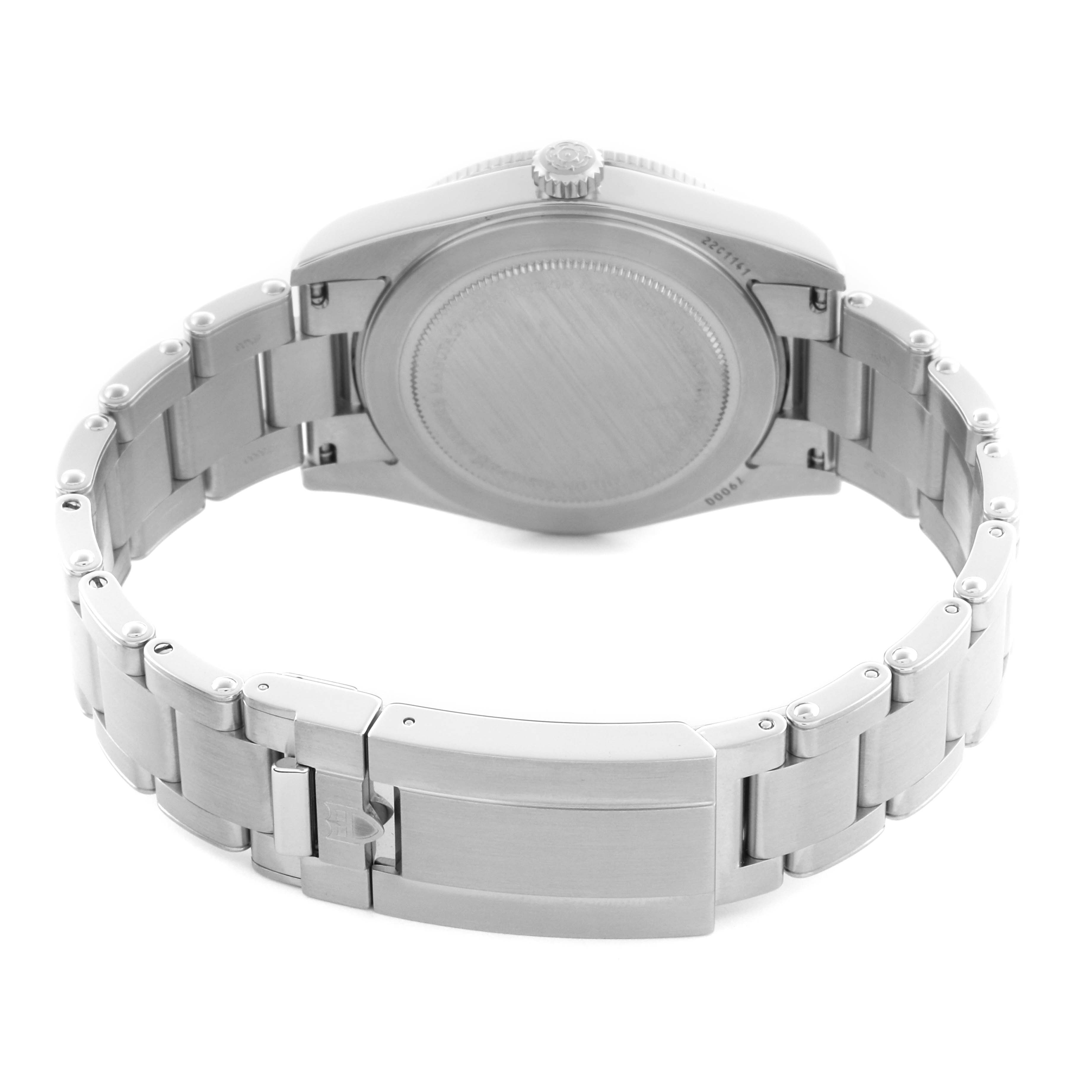 The image shows the back and bracelet of a Tudor Heritage Black Bay 79000N Men's Stainless Steel Black Dial 79000N Men's Stainless Steel Black Dial watch, focusing on the clasp and closed case back.