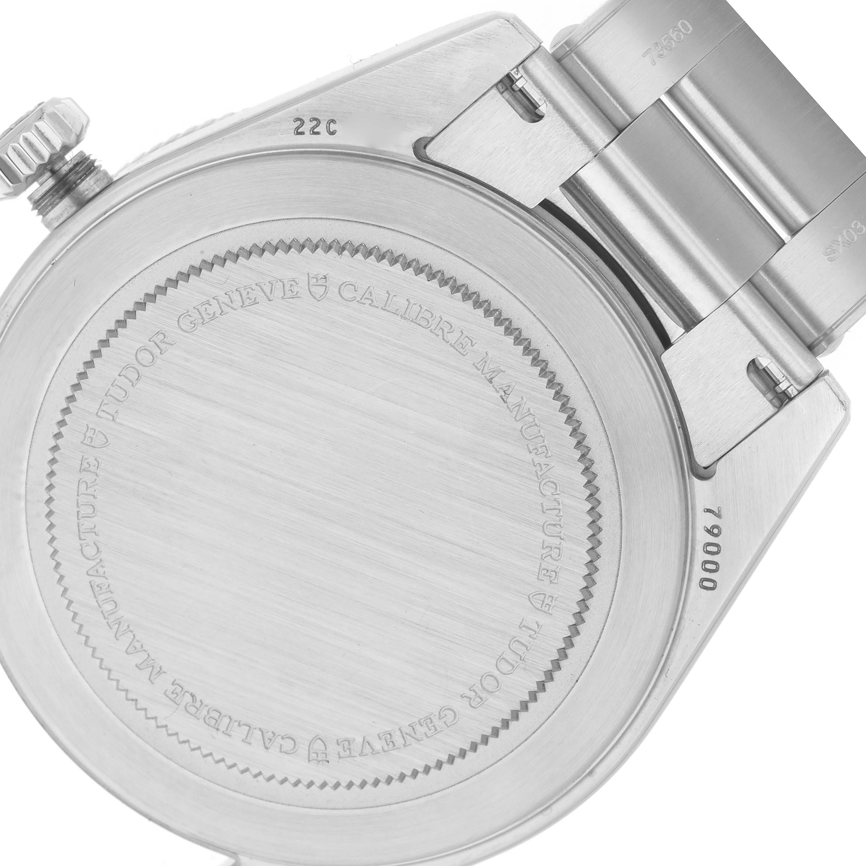 The image shows the back case and bracelet of the Tudor Heritage Black Bay 79000N Men's Stainless Steel Black Dial 79000N Men's Stainless Steel Black Dial watch.