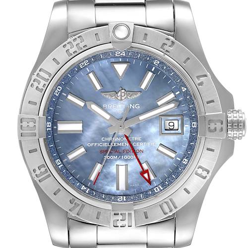 Photo of Breitling Avenger II GMT Blue Mother of Pearl Dial Mens Watch A32390 Box Papers