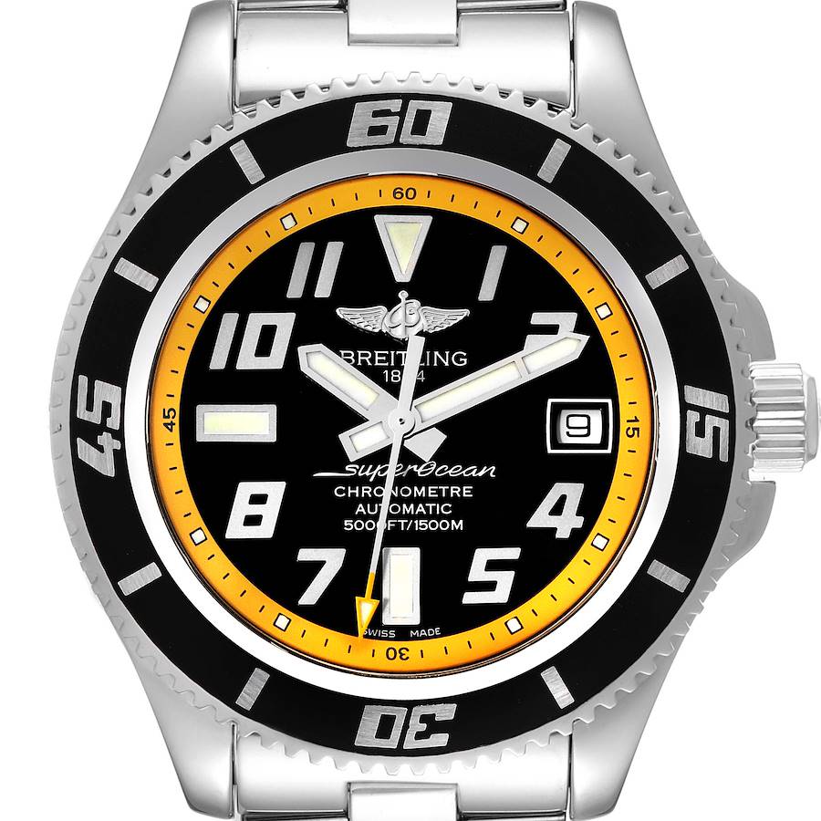 Breitling Superocean 42 Abyss Black Yellow Dial Mens Watch A17364 Box Papers SwissWatchExpo