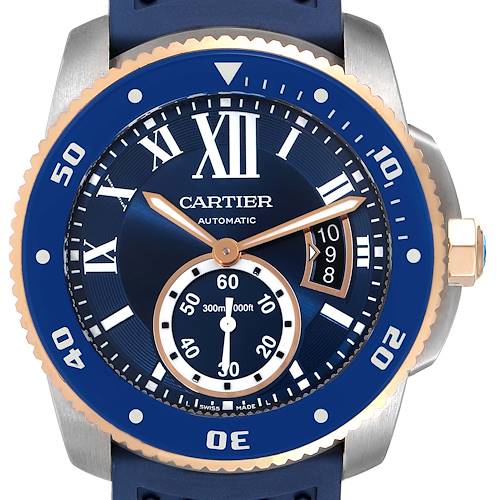 Photo of Cartier Calibre Diver Steel Rose Gold Blue Dial Watch W2CA0008 Box Papers