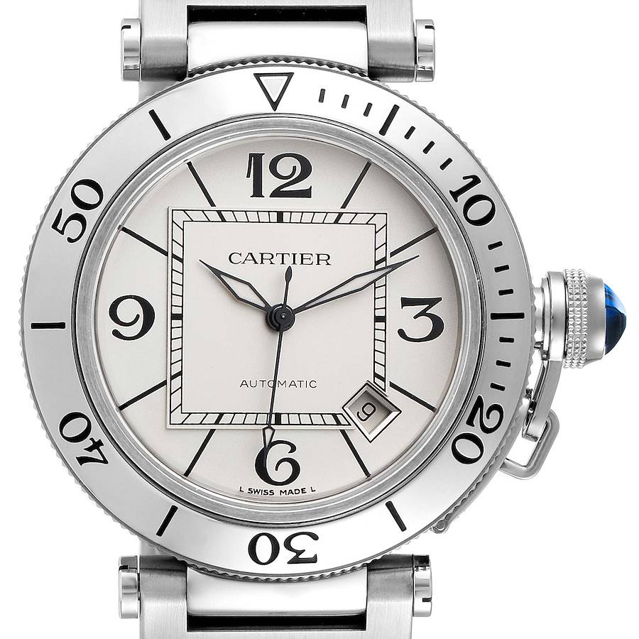 Cartier Pasha Seatimer Stainless Steel Silver Dial Watch W31080M7 Box Papers SwissWatchExpo