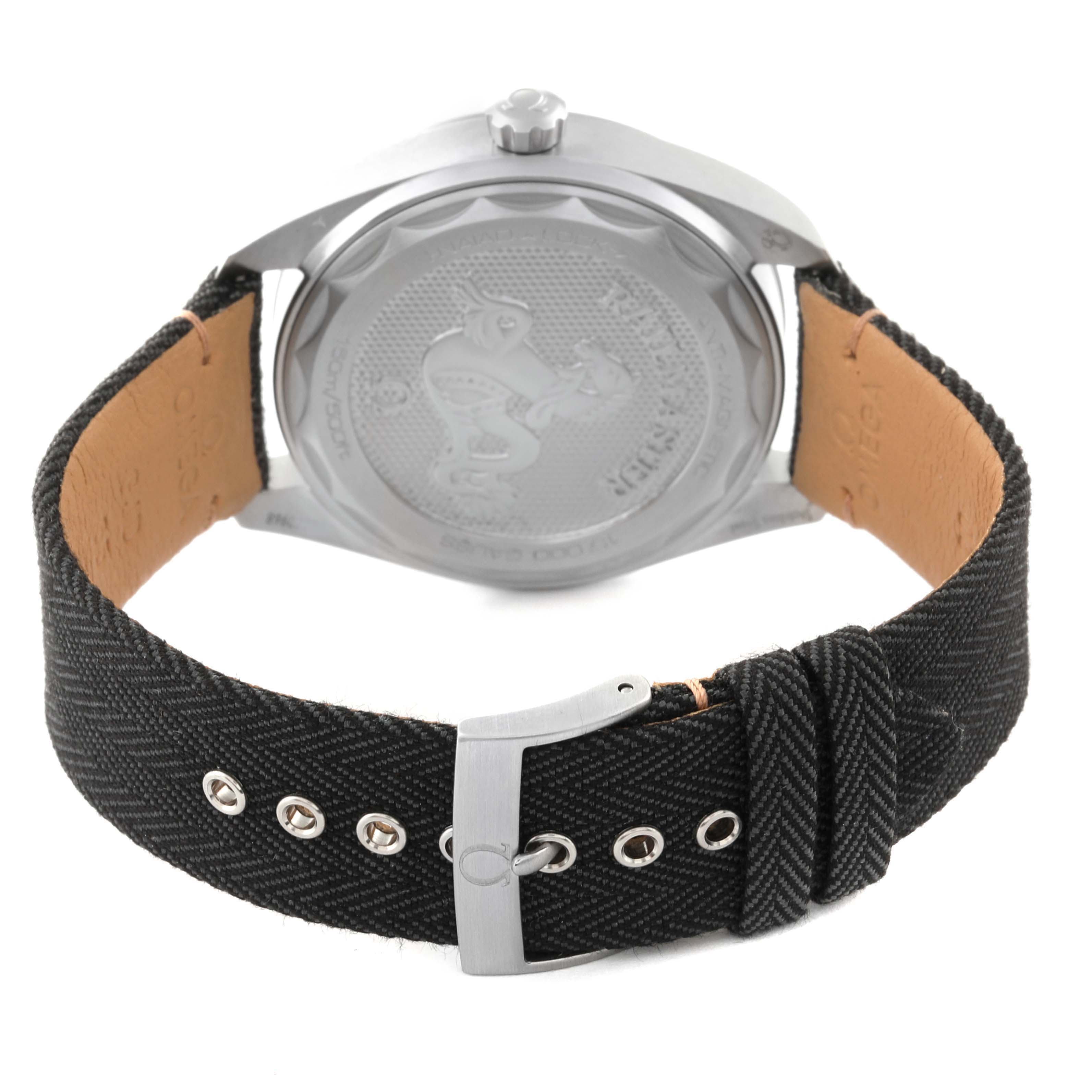 This image shows the back casing and black strap of an Omega Seamaster 220.12.40.20.01.001 Men
s Stainless Steel Black Dial 220.12.40.20.01.001 Men
s Stainless Steel Black Dial watch from a rear angle.