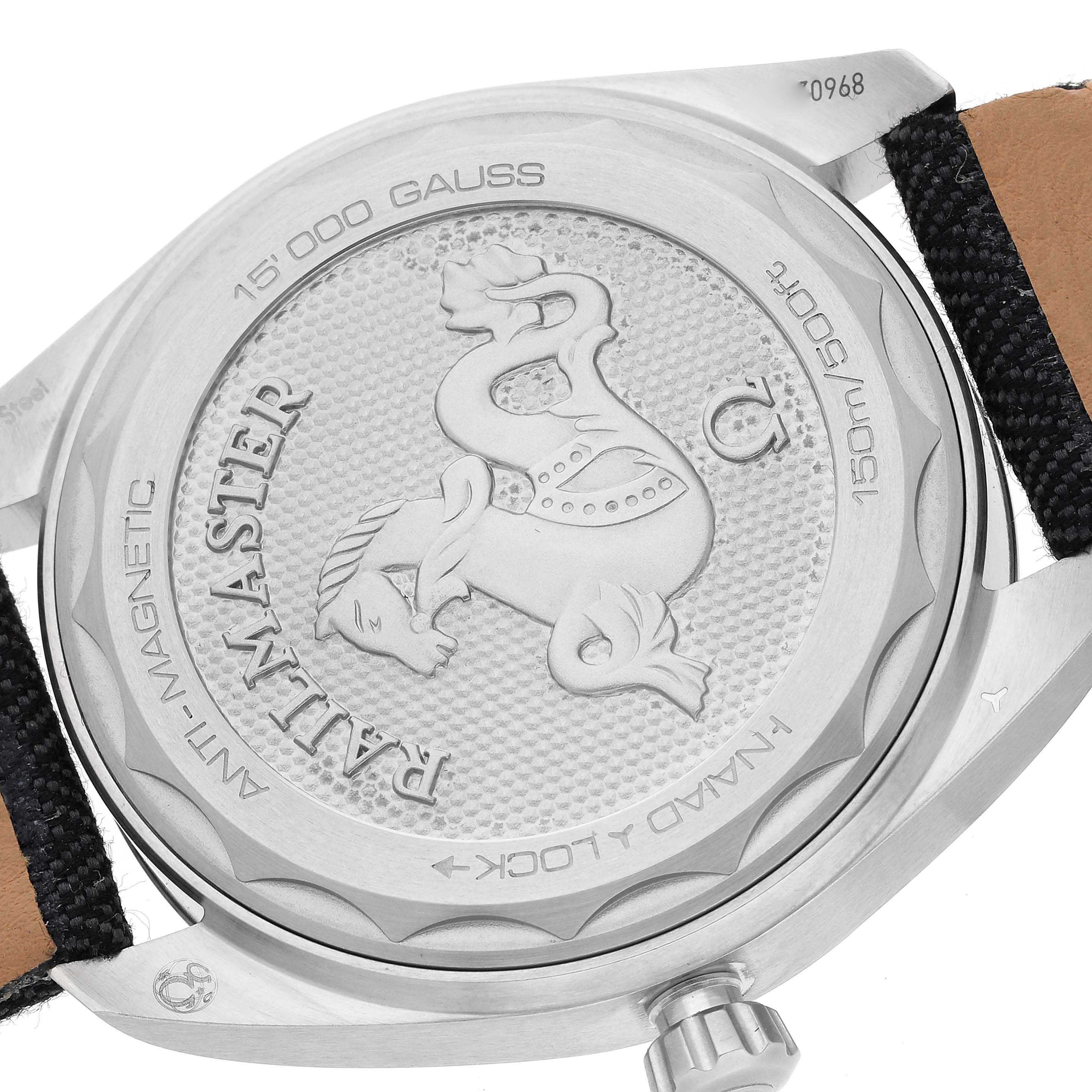 The image shows the case back of an Omega Seamaster 220.12.40.20.01.001 Men
s Stainless Steel Black Dial 220.12.40.20.01.001 Men
s Stainless Steel Black Dial watch, highlighting the engraved logo and text details.