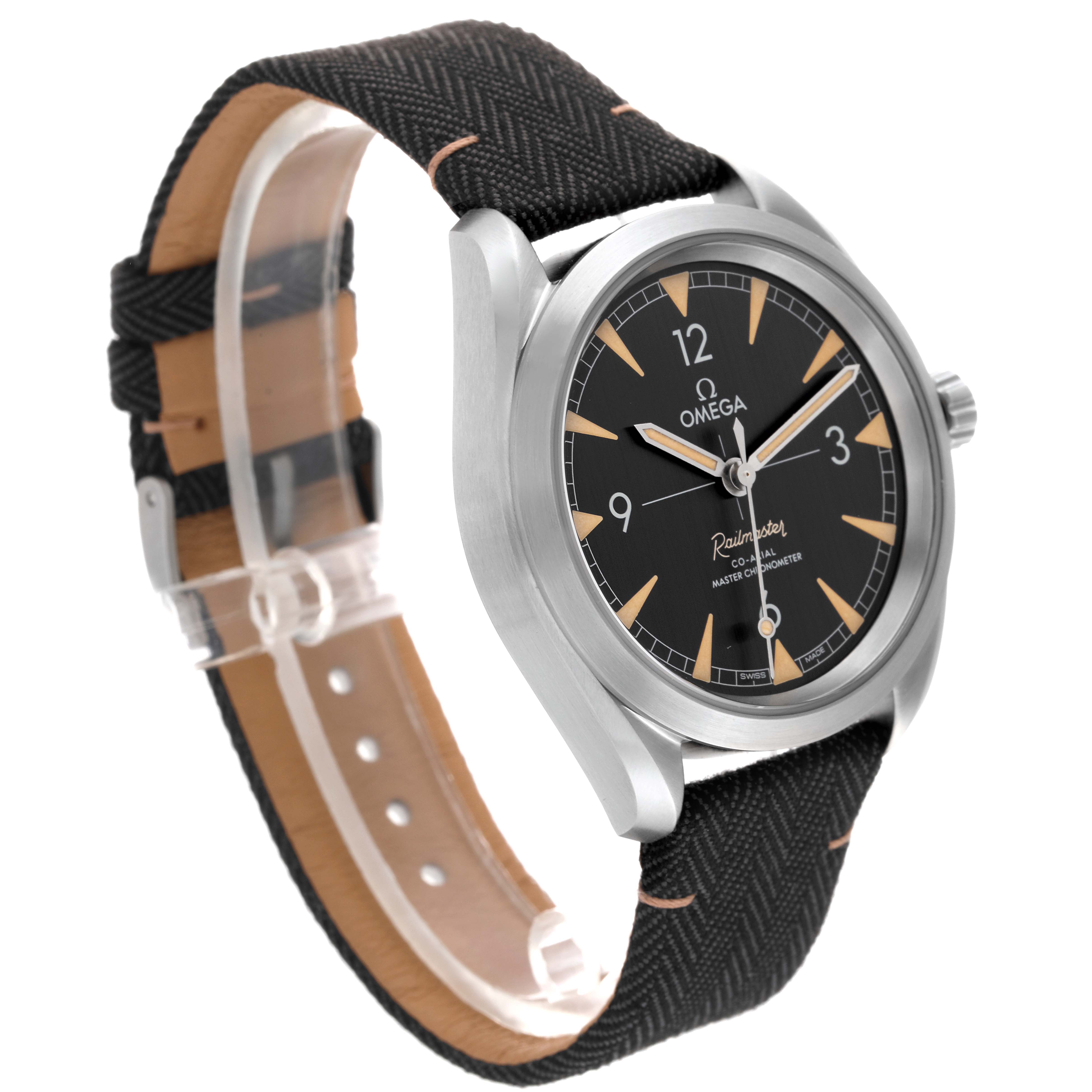 The image shows an Omega Seamaster 220.12.40.20.01.001 Men
s Stainless Steel Black Dial 220.12.40.20.01.001 Men
s Stainless Steel Black Dial wristwatch at a slight angle, displaying its face, case, crown, and strap.