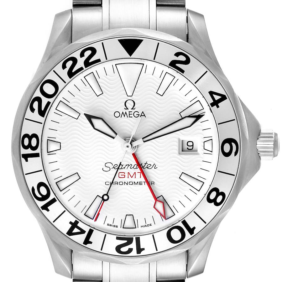 Omega Seamaster 300M GMT White Wave Dial Mens Watch 2538.20.00 Box Card SwissWatchExpo