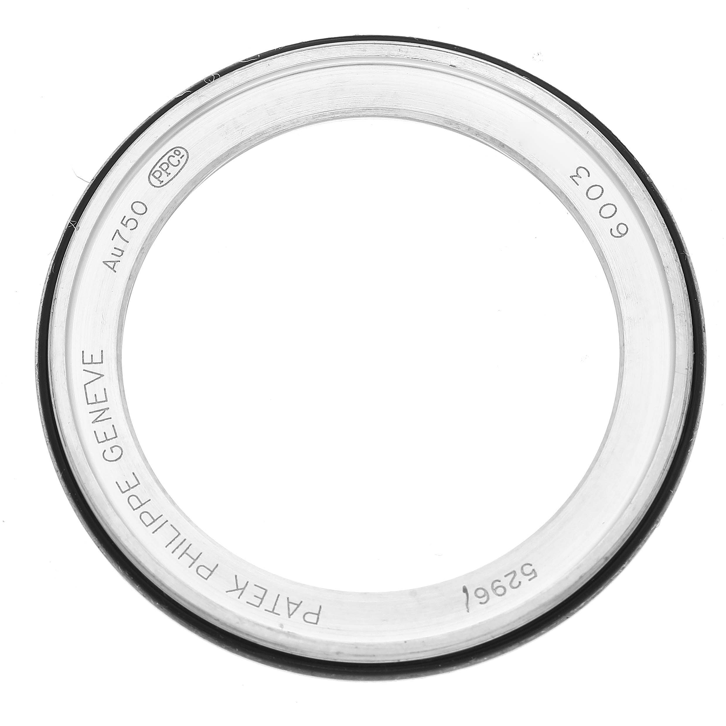 This image shows a top-down view of the bezel for the Patek Philippe Calatrava 5296G-010 Men
s White Gold Silver Dial 5296G-010 Men
s White Gold Silver Dial watch.