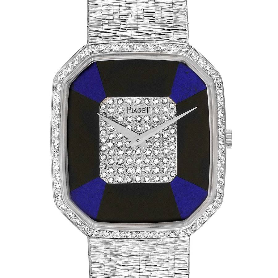 Piaget White Gold Onyx Lapis Lazuli Dial Diamond Vintage Cocktail Watch 9795 SwissWatchExpo