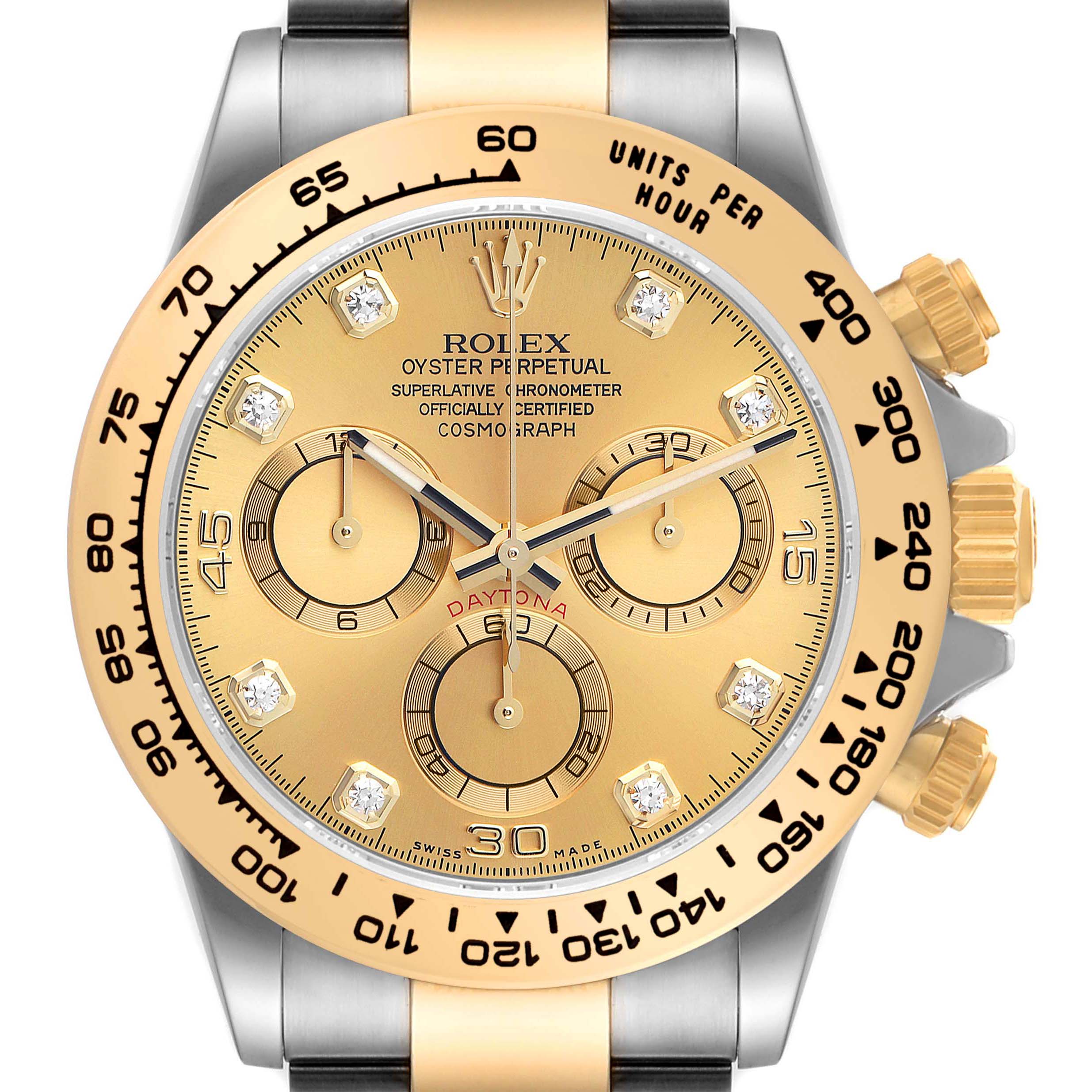 Rolex Daytona Diamond Dial Steel Yellow Gold Mens Watch 116503 Box Card ...