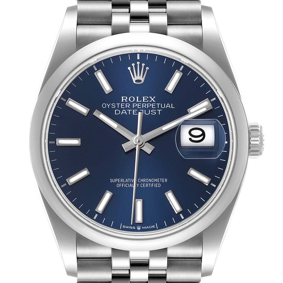 Rolex Datejust 36 Blue Dial Domed Bezel Steel Mens Watch 126200 Unworn SwissWatchExpo