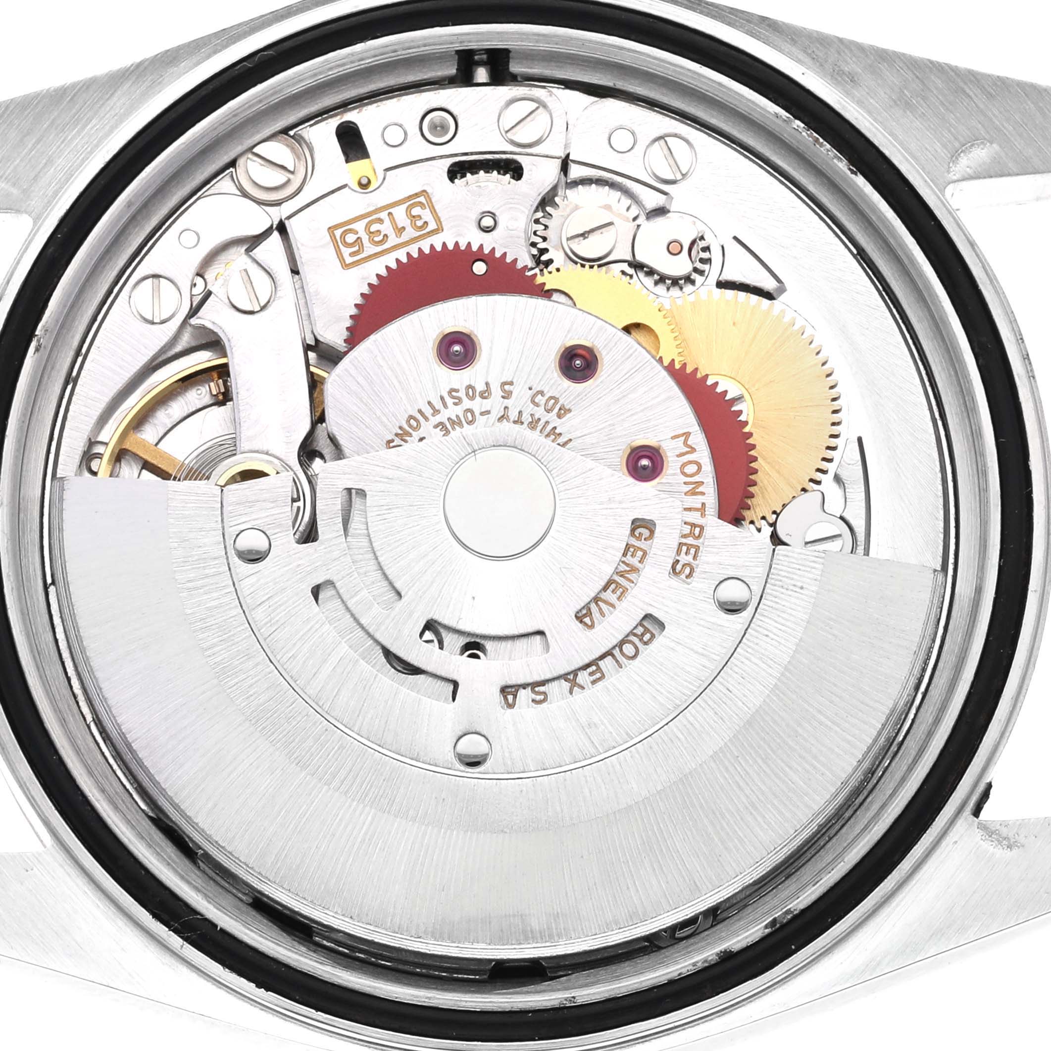 The image shows the internal mechanical movement of a Rolex Datejust 16233 Men's Steel and Gold (two tone) Grey Dial 16233 Men's Steel and Gold (two tone) Grey Dial watch from a top-down angle.