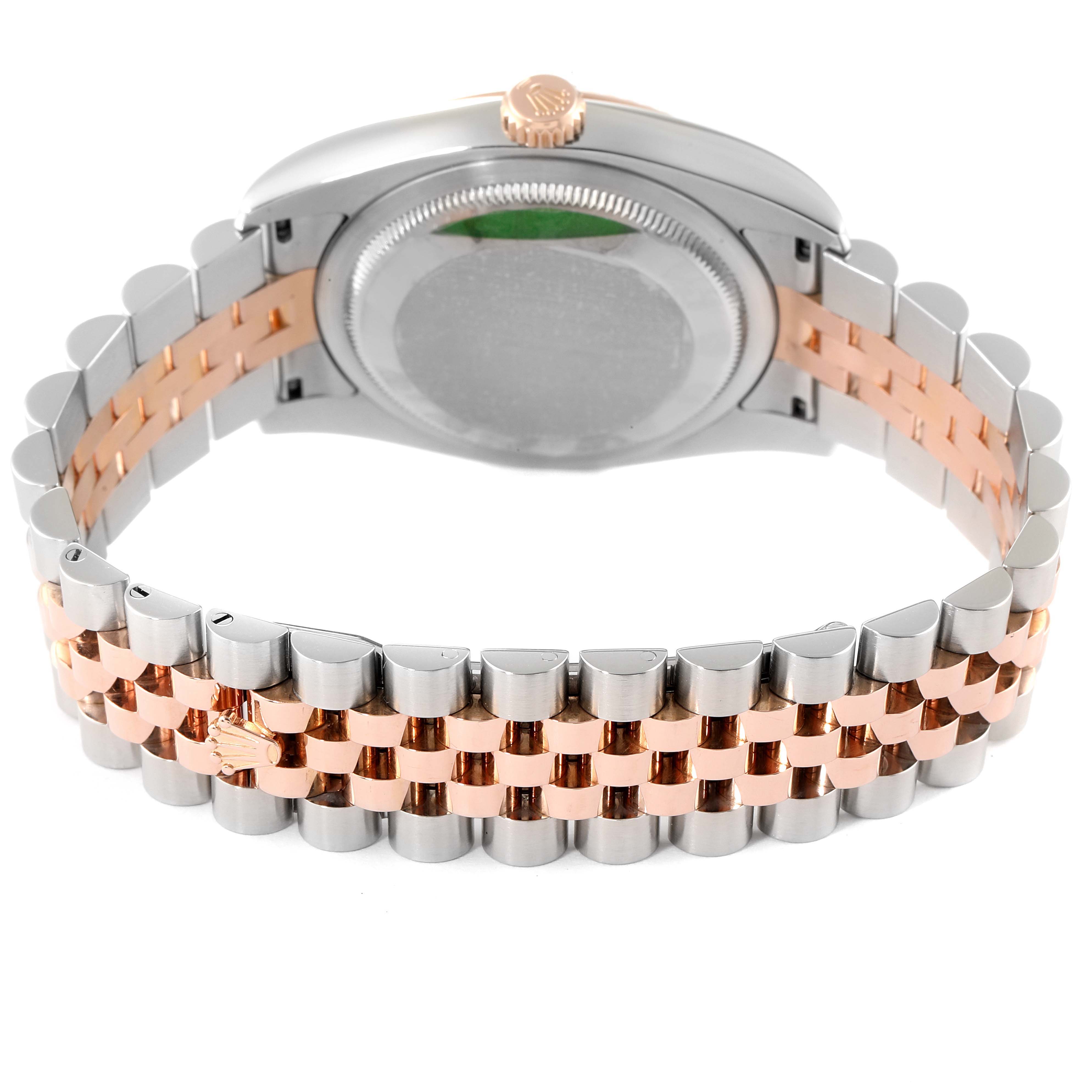 The image shows the back view of the Rolex Datejust 116231 Men's Steel and Gold (two tone) White Dial 116231 Men's Steel and Gold (two tone) White Dial watch, highlighting the bracelet and case back.