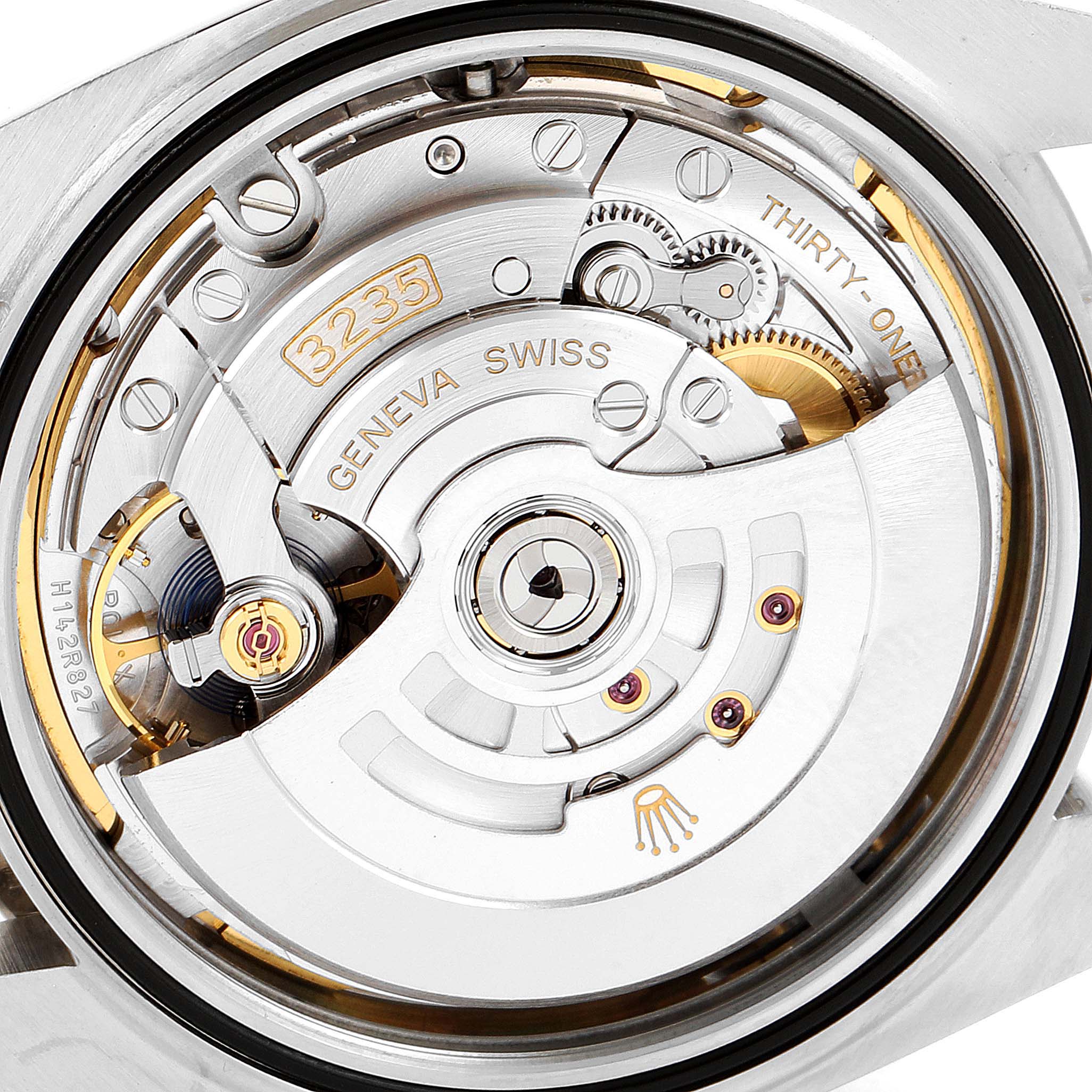 The image shows the movement mechanism of a Rolex Datejust 41 126334 Men's Stainless Steel Mother of Pearl Dial 126334 Men's Stainless Steel Mother of Pearl Dial watch, viewed from the back.