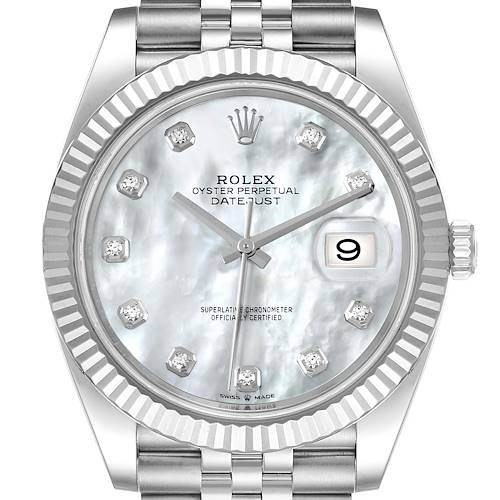 Photo of Rolex Datejust 41 Steel White Gold Mother of Pearl Diamond Mens Watch 126334