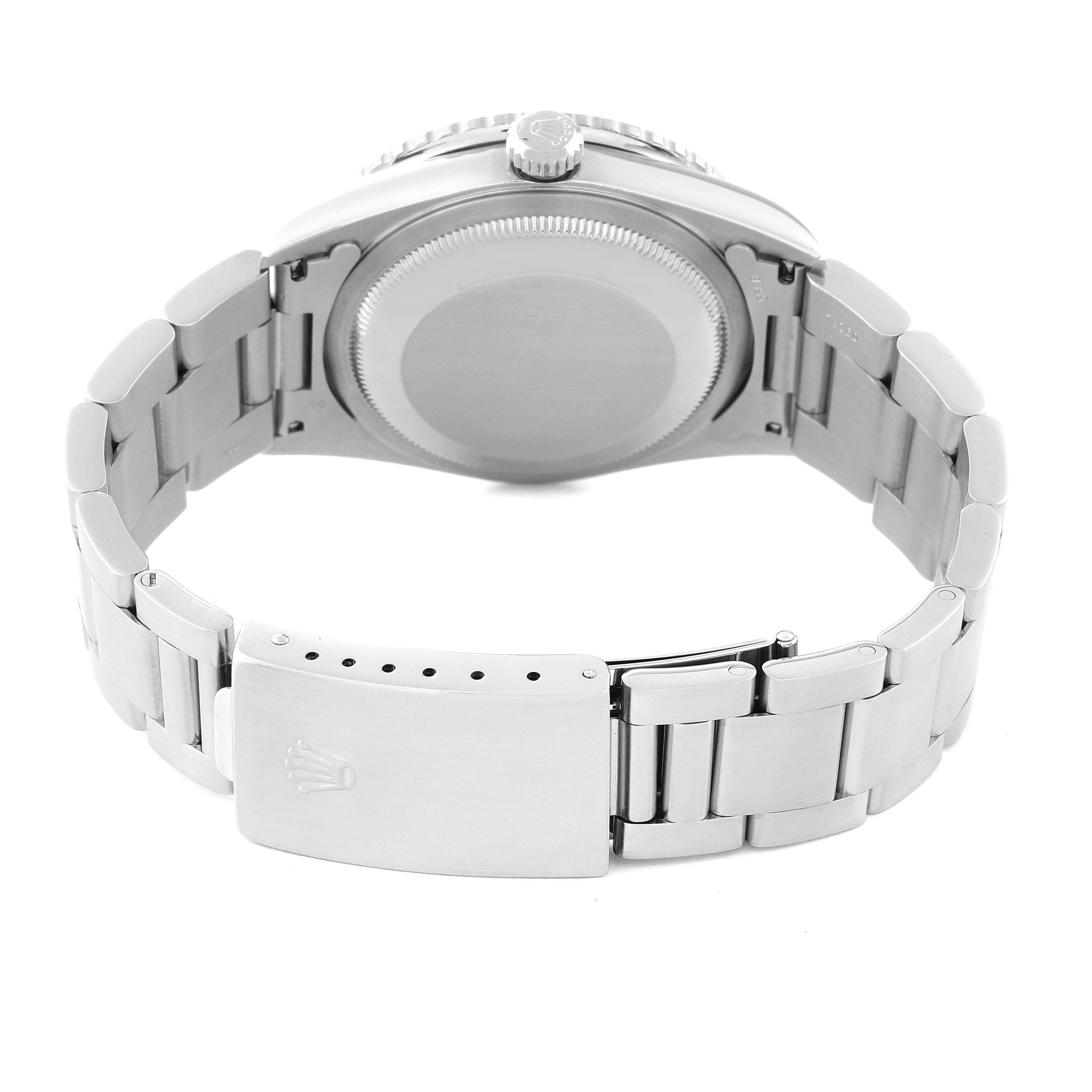 The image shows the back and clasp of a Rolex Turn-o-Graph 16264 Men's Stainless Steel Silver Dial 16264 Men's Stainless Steel Silver Dial watch from a rear angle.