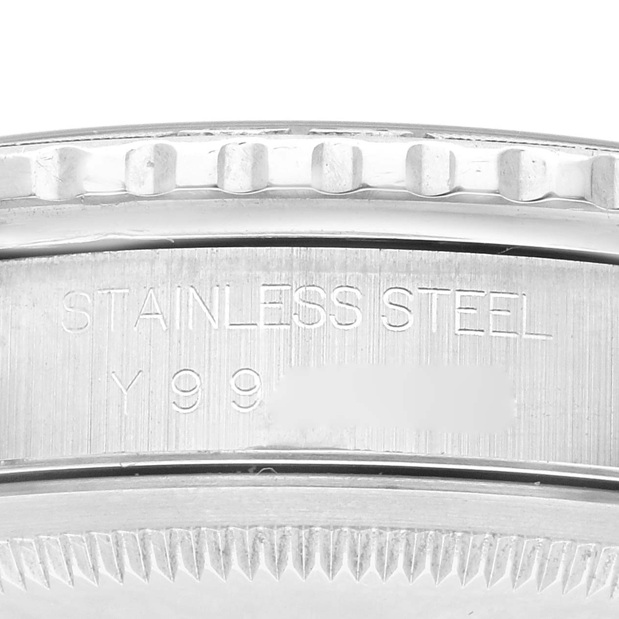 This image shows a close-up of the stainless steel case side and bezel of a Rolex Turn-o-Graph 16264 Men's Stainless Steel Silver Dial 16264 Men's Stainless Steel Silver Dial watch.