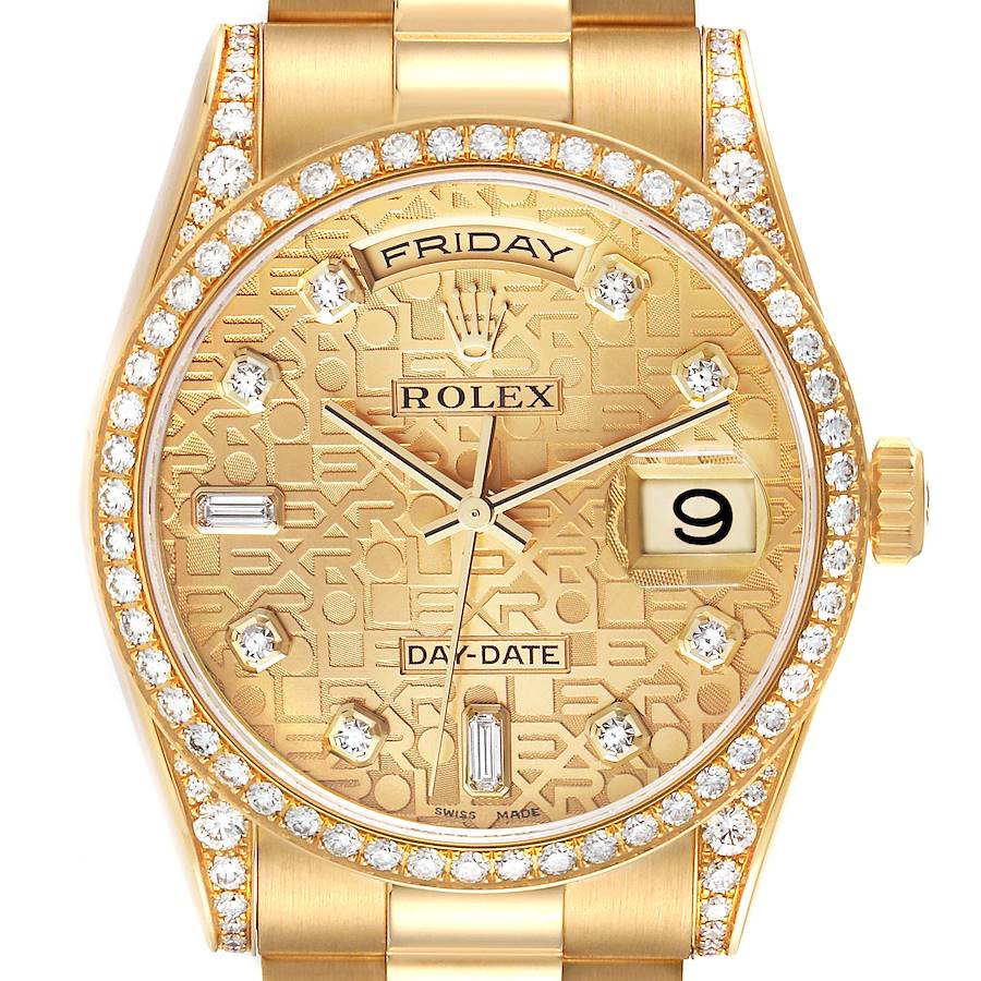 Rolex Day-Date President Yellow Gold Diamond Bezel Mens Watch 118388 SwissWatchExpo
