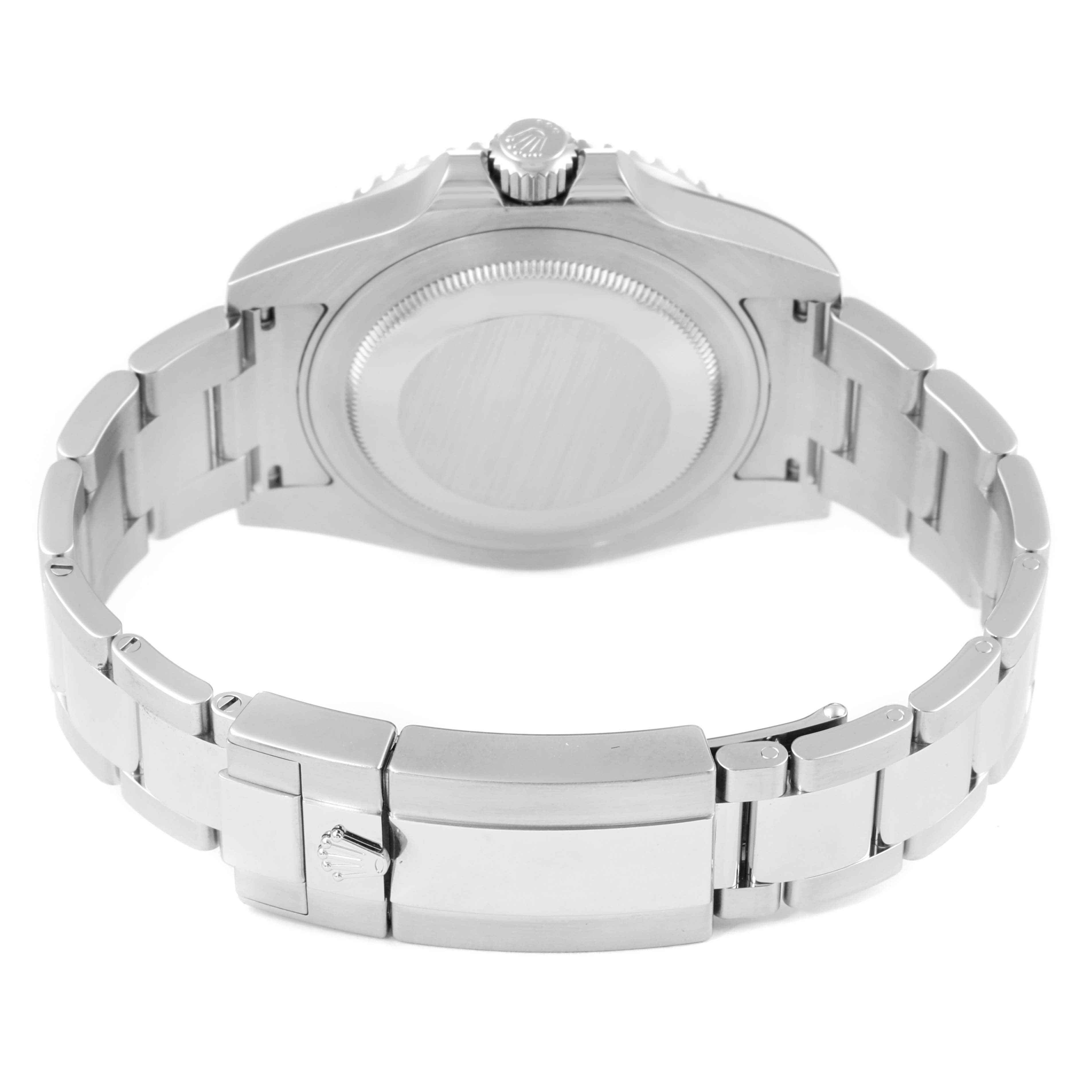 This image shows the back case and bracelet clasp of a Rolex GMT-Master 116710 Men
s Stainless Steel Black Dial 116710 Men
s Stainless Steel Black Dial watch from a rear angle.