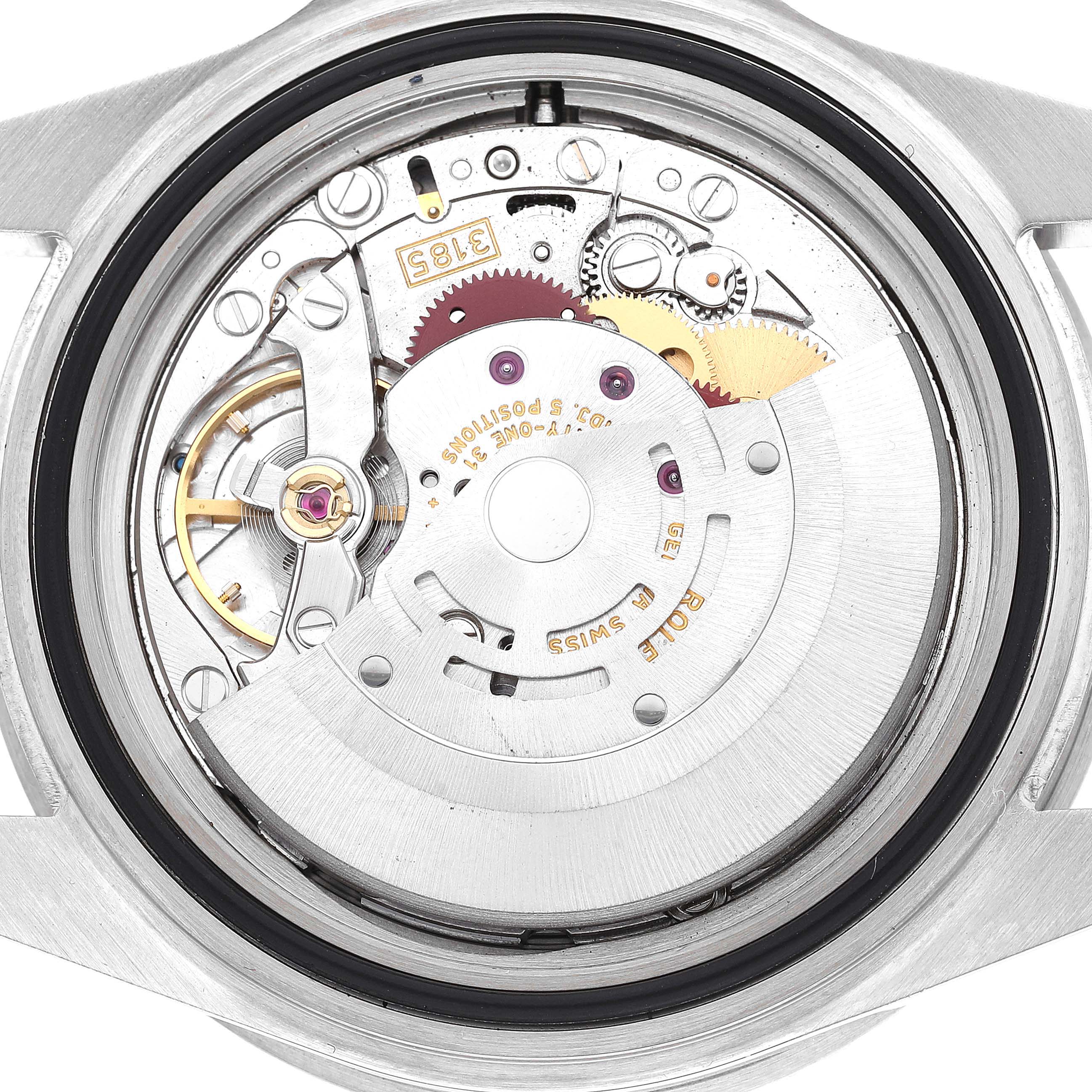 This image shows the internal movement mechanism and components of the Rolex GMT-Master 16710 Men
s Stainless Steel Black Dial 16710 Men
s Stainless Steel Black Dial watch.