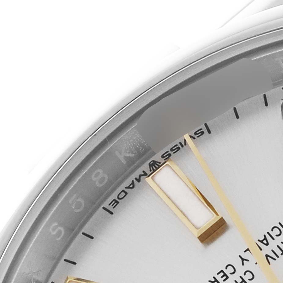 The image shows a close-up of the dial and bezel of a Rolex Oyster Perpetual 124200 Men's Stainless Steel Silver Dial 124200 Men's Stainless Steel Silver Dial watch.