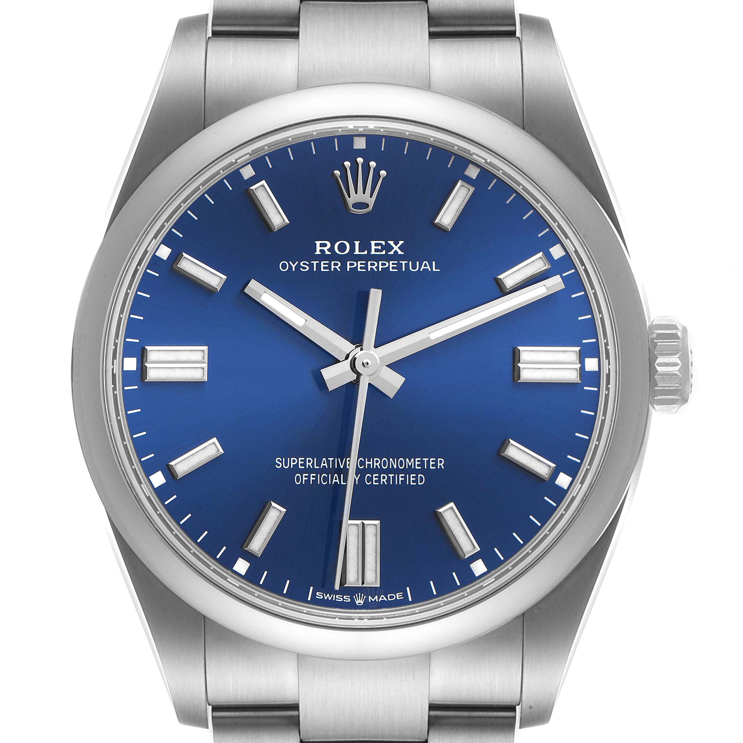 Rolex Oyster Perpetual Blue Dial Steel Mens Watch 126000 Unworn ...